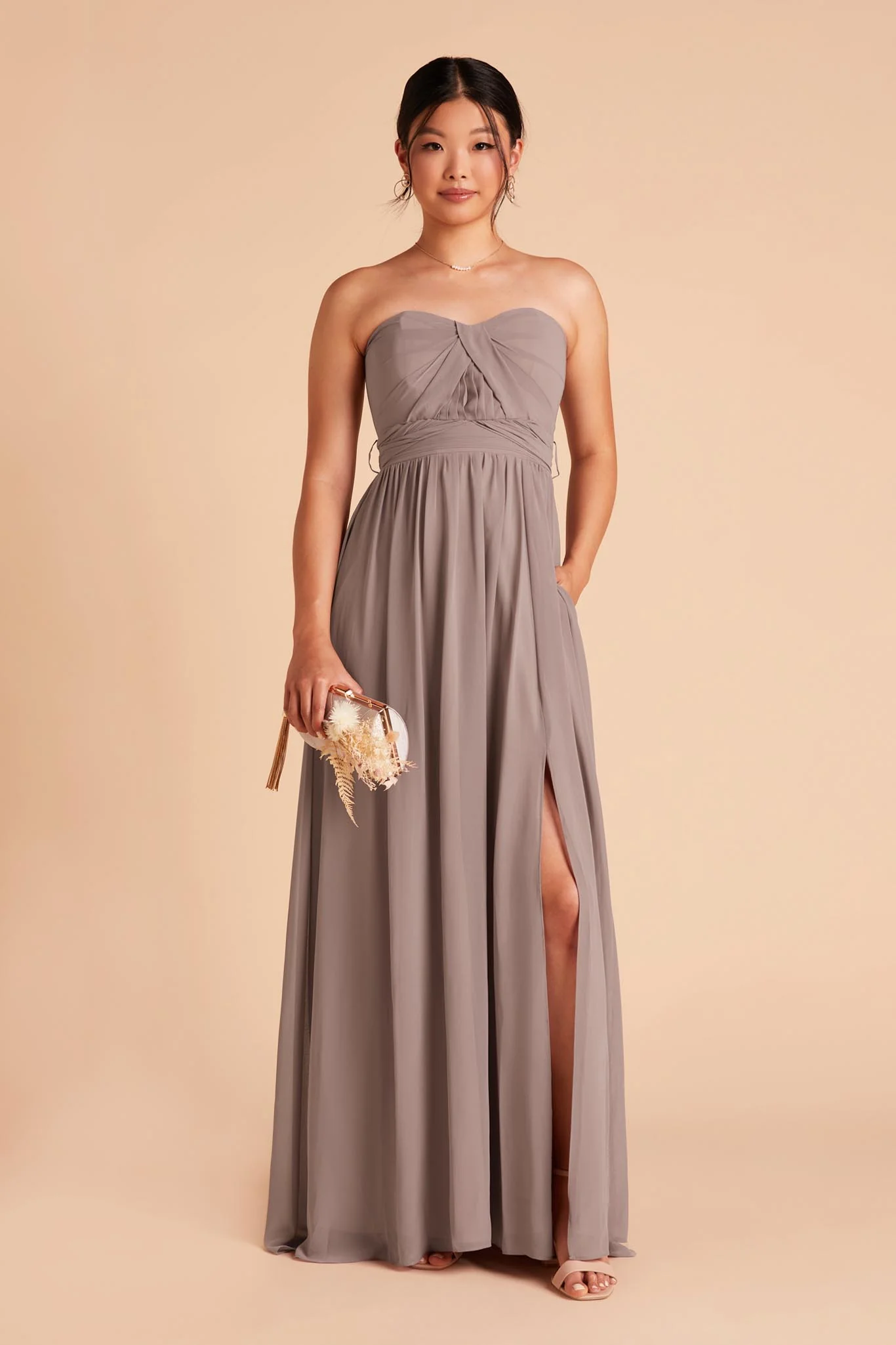 Grace Chiffon Dress With Slit - Toffee
