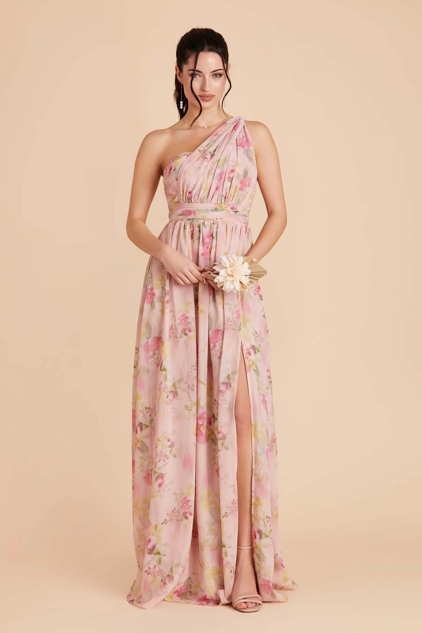 Grace Chiffon Dress With Slit - Vintage Pink Floral
