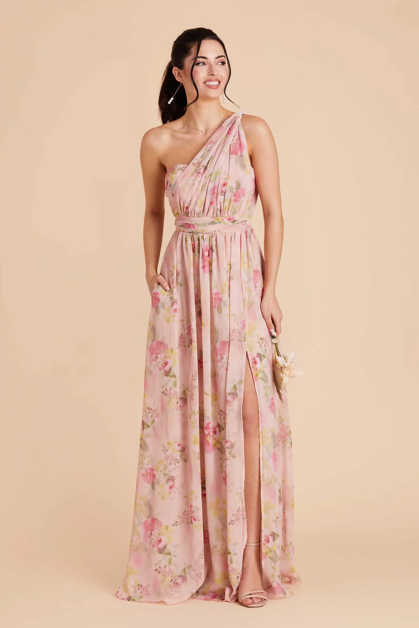 Grace Chiffon Dress With Slit - Vintage Pink Floral - Image 11