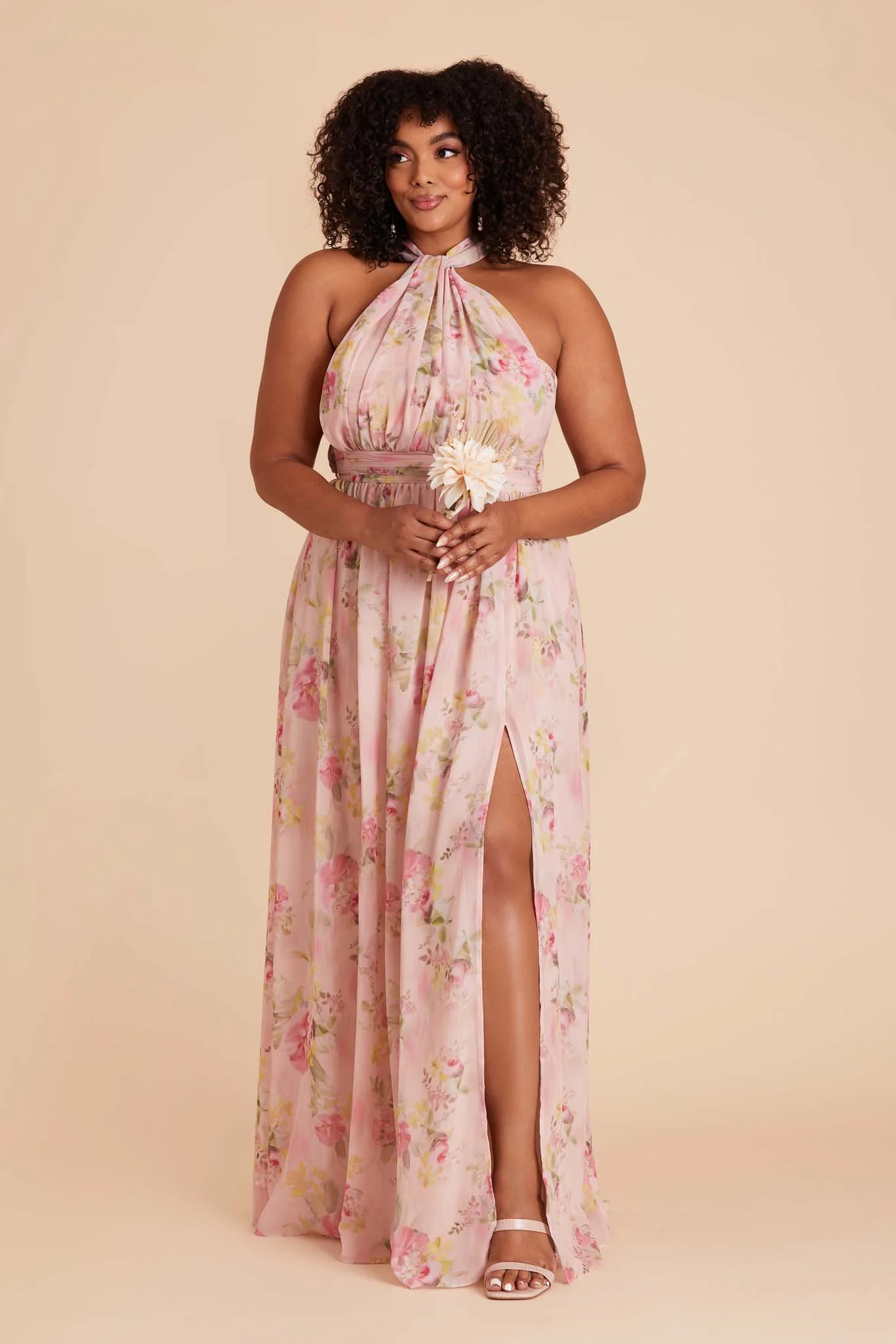 Grace Chiffon Dress With Slit - Vintage Pink Floral - Image 14