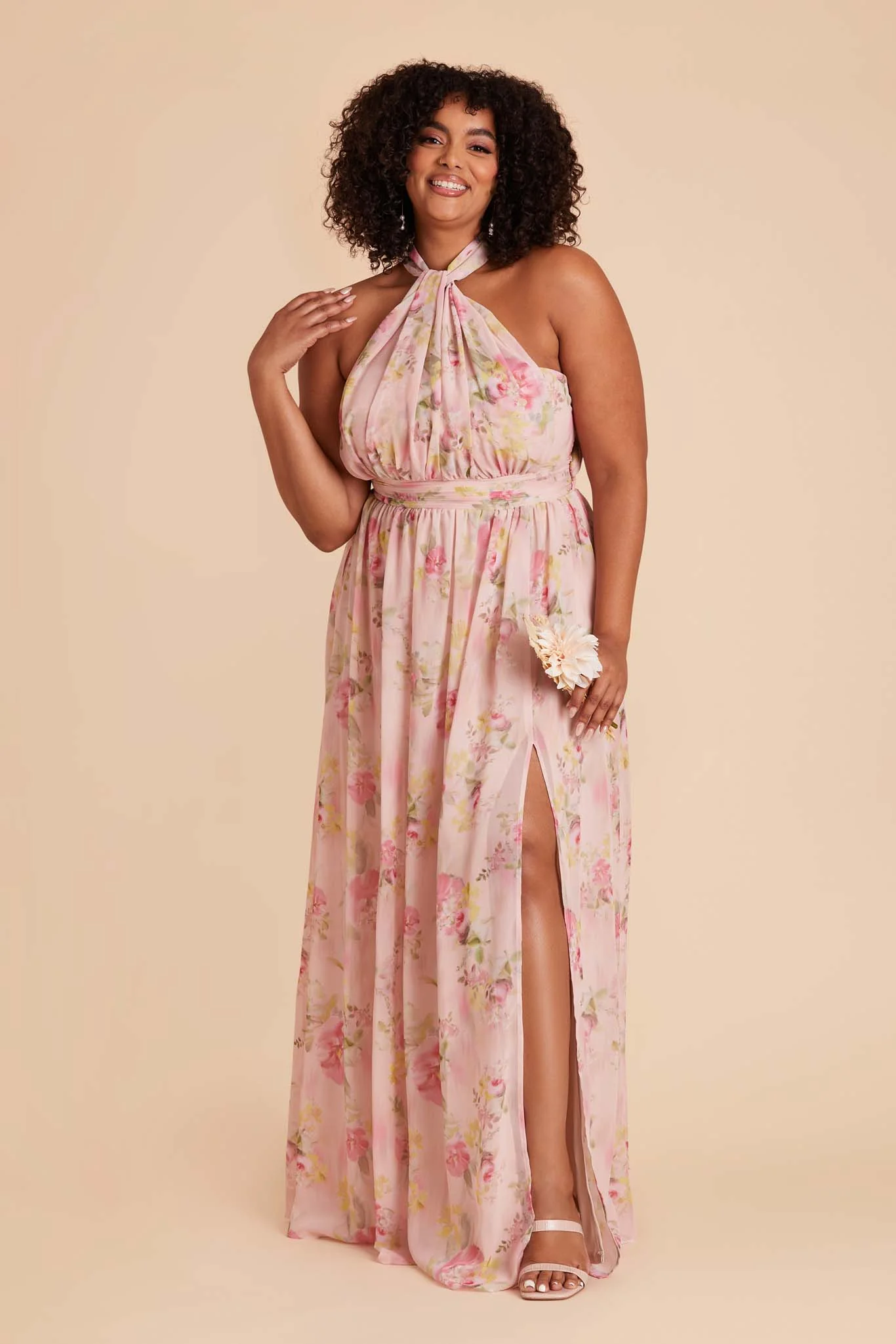 Grace Chiffon Dress With Slit - Vintage Pink Floral - Image 16