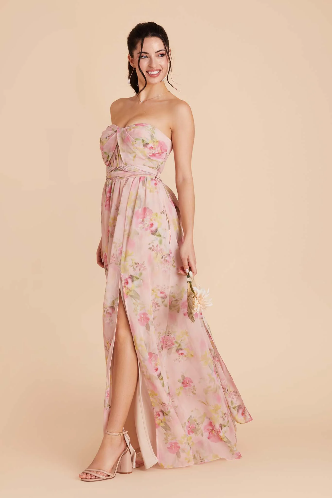 Grace Chiffon Dress With Slit - Vintage Pink Floral - Image 5
