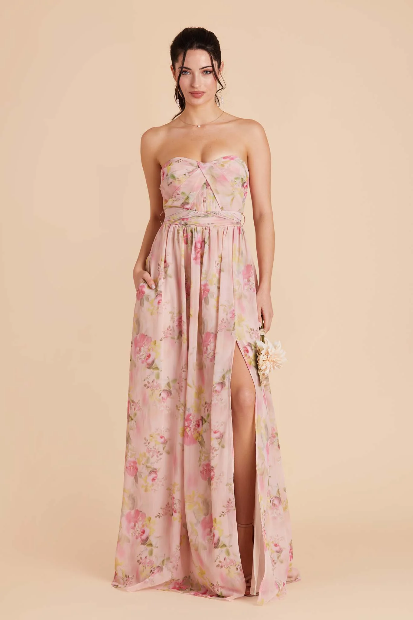 Grace Chiffon Dress With Slit - Vintage Pink Floral - Image 6