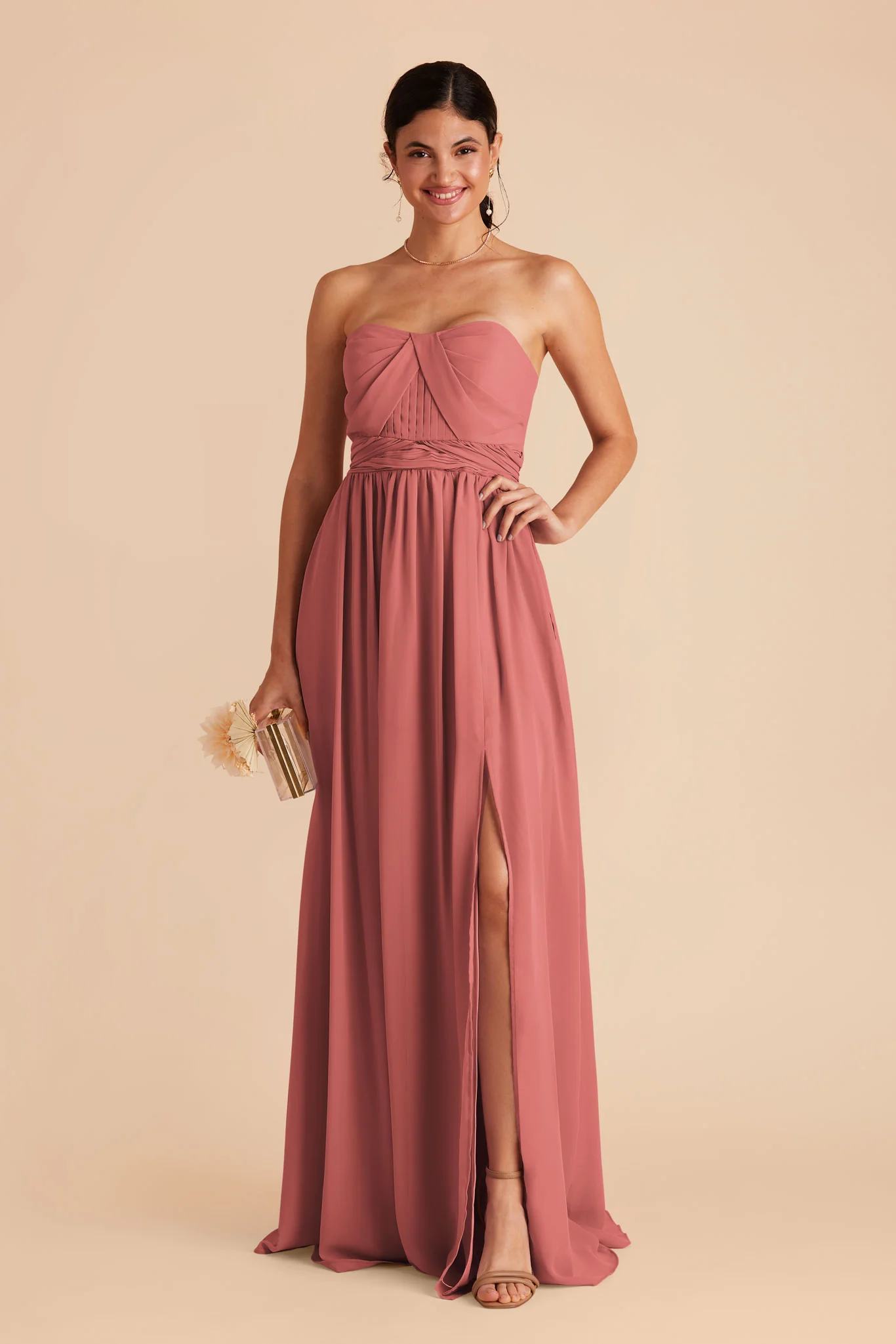 Grace Chiffon Dress With Slit - Wild Rose - Image 3