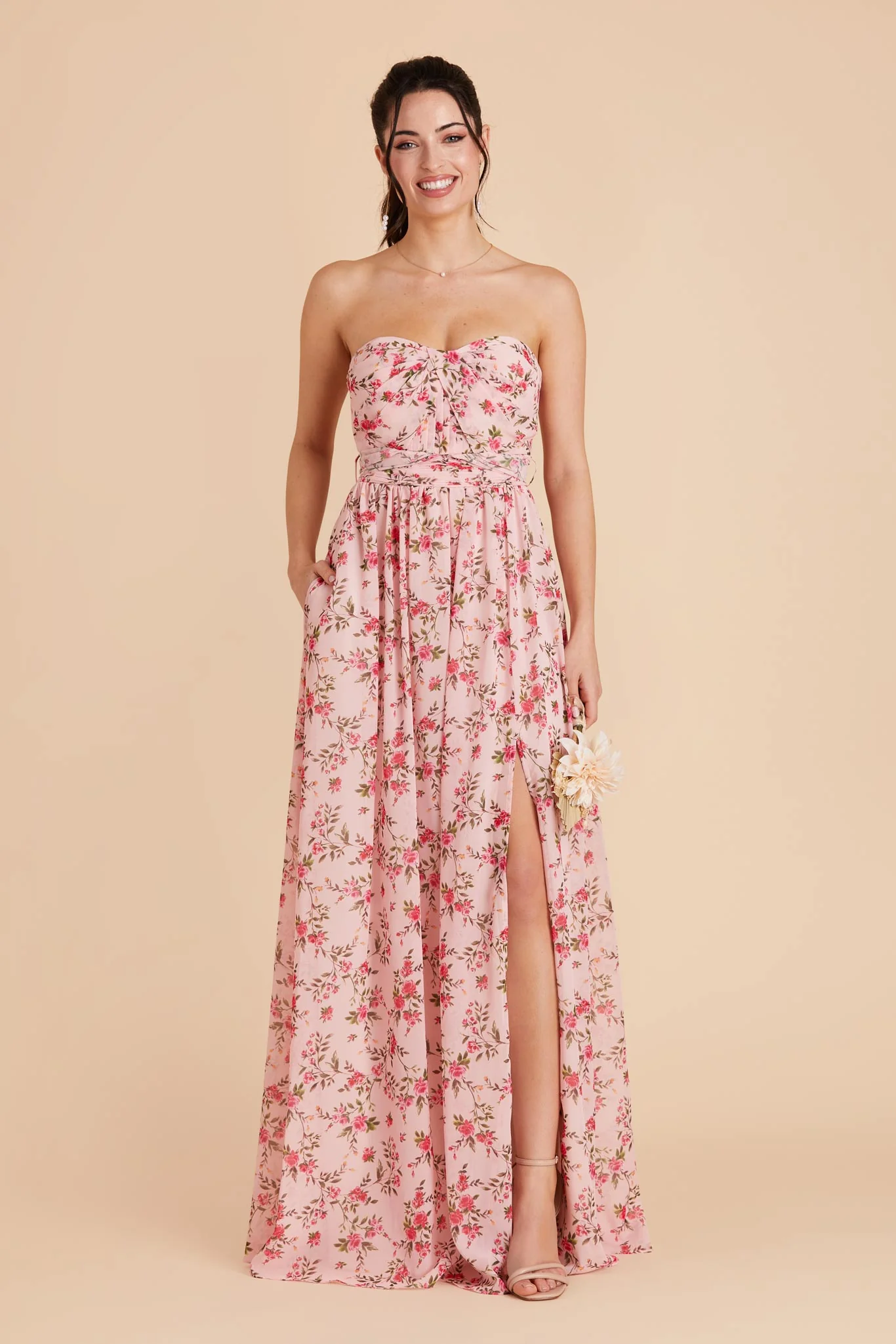 Grace Chiffon Dress With Slit - Wild Rose Garden - Image 6