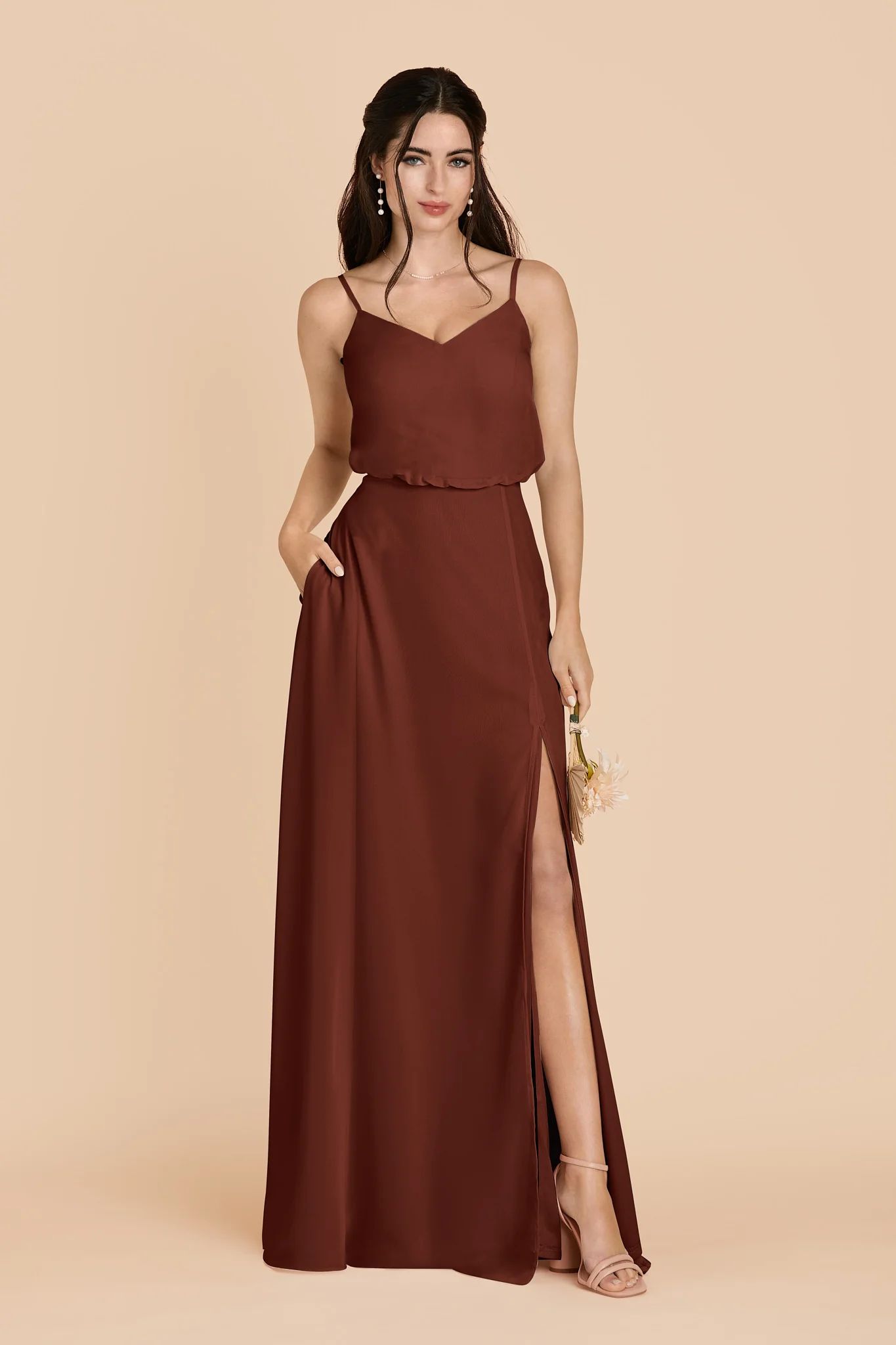 Gwennie Chiffon Dress With Slit - Cognac - Image 3