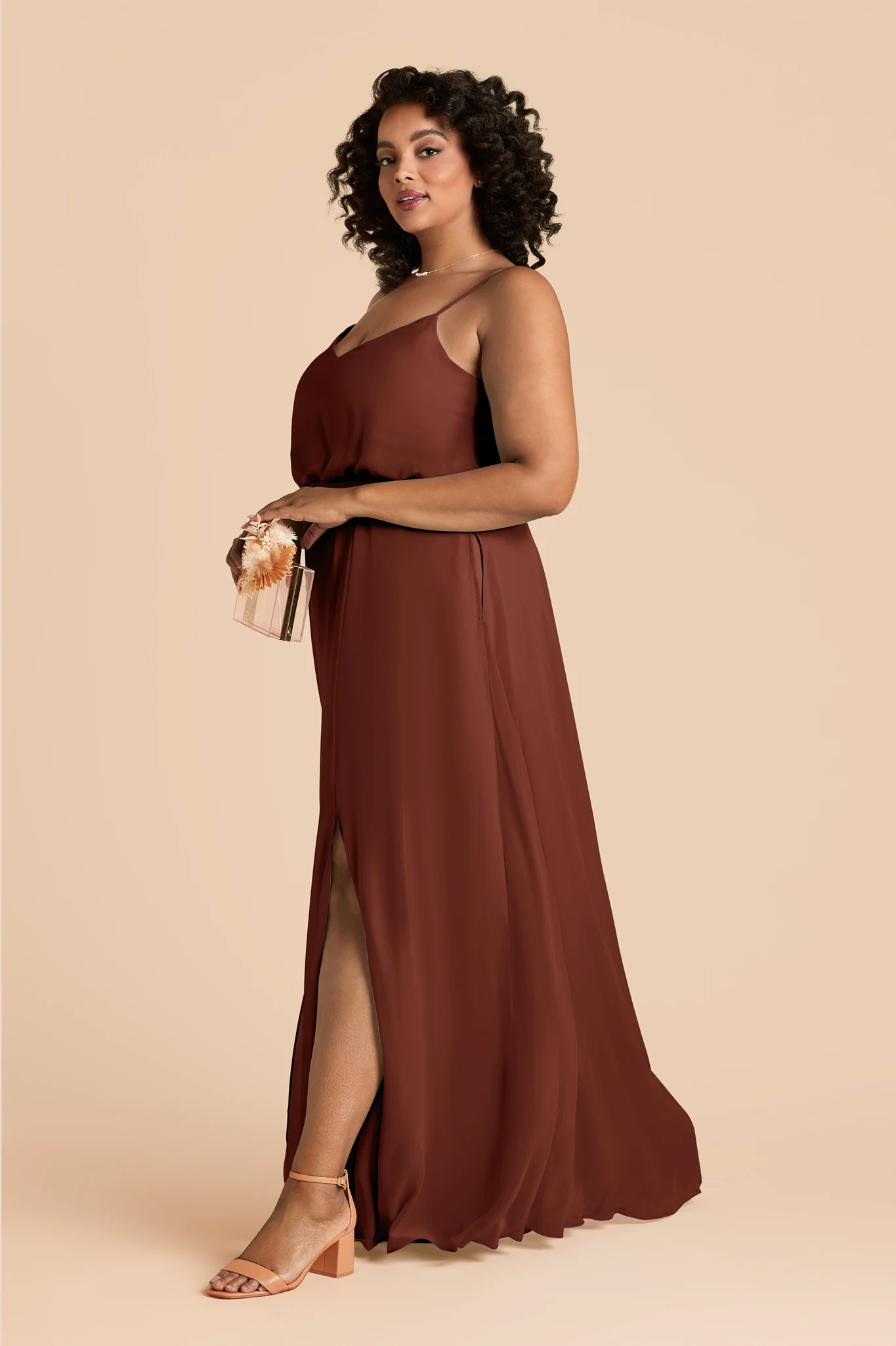 Gwennie Chiffon Dress With Slit - Cognac - Image 6
