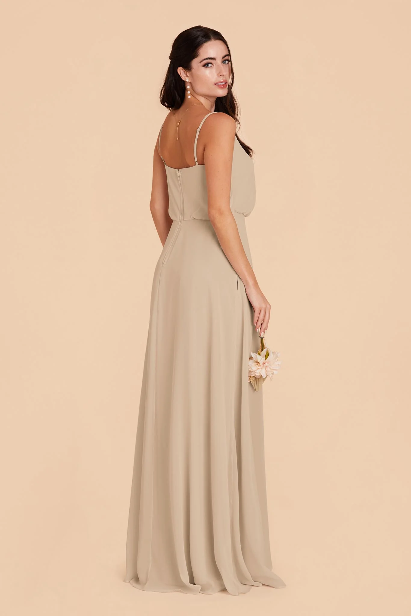 Gwennie Chiffon Dress With Slit - Almond - Image 5
