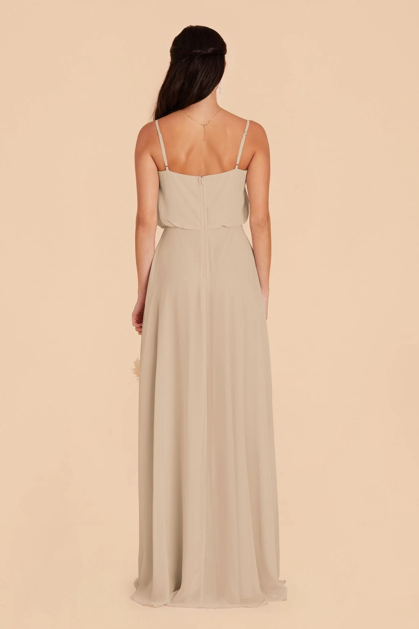 Gwennie Chiffon Dress With Slit - Almond - Image 7