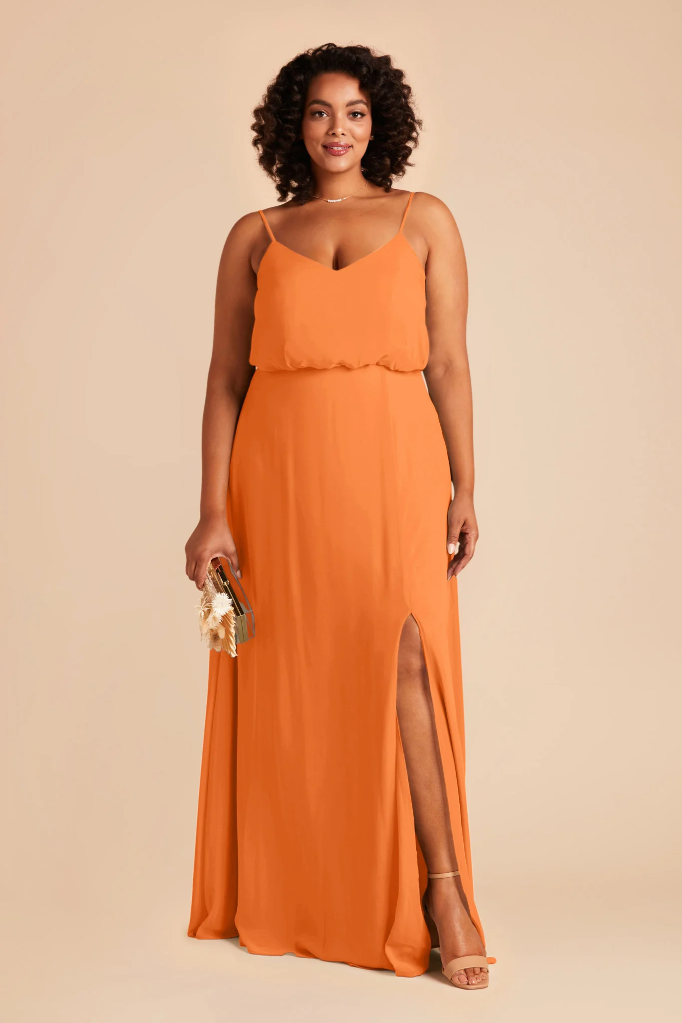 Gwennie Chiffon Dress With Slit - Apricot - Image 2