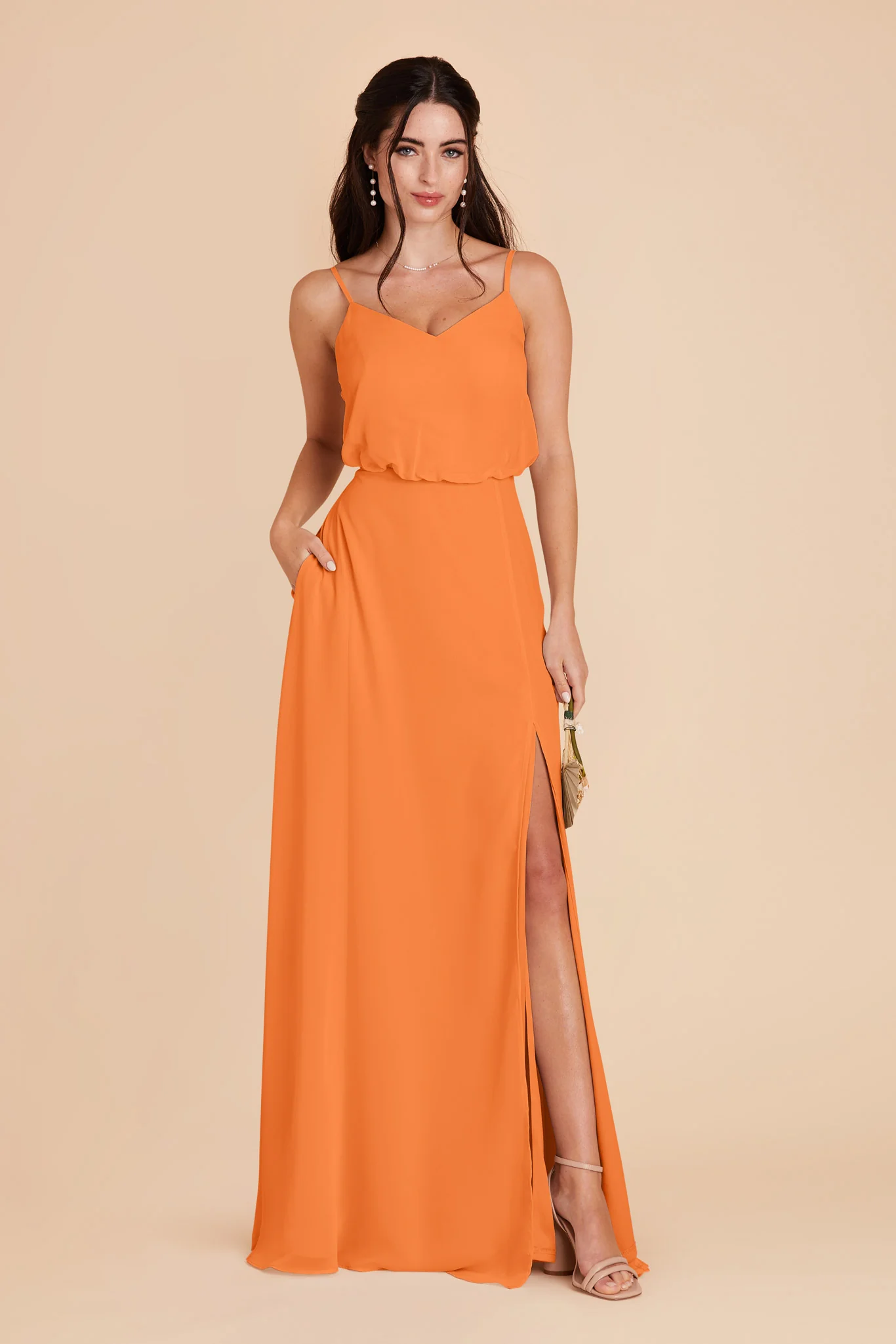 Gwennie Chiffon Dress With Slit - Apricot - Image 3