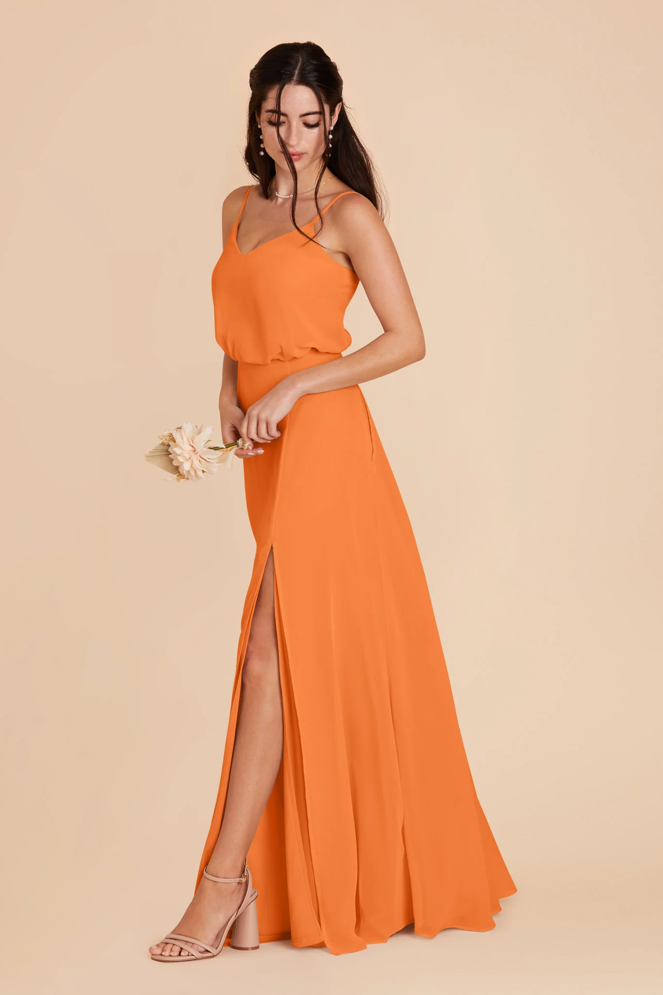 Gwennie Chiffon Dress With Slit - Apricot - Image 4