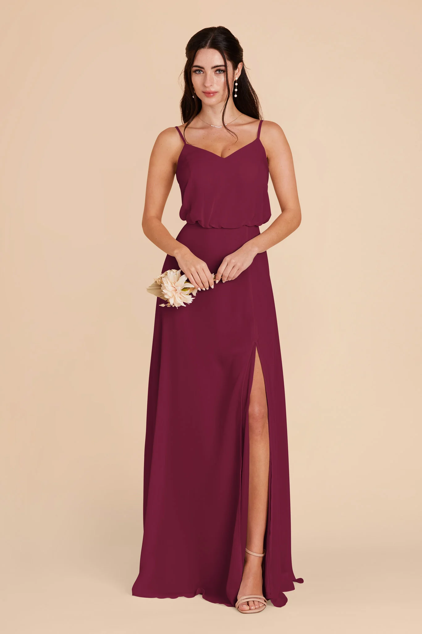 Gwennie Chiffon Dress With Slit - Berry