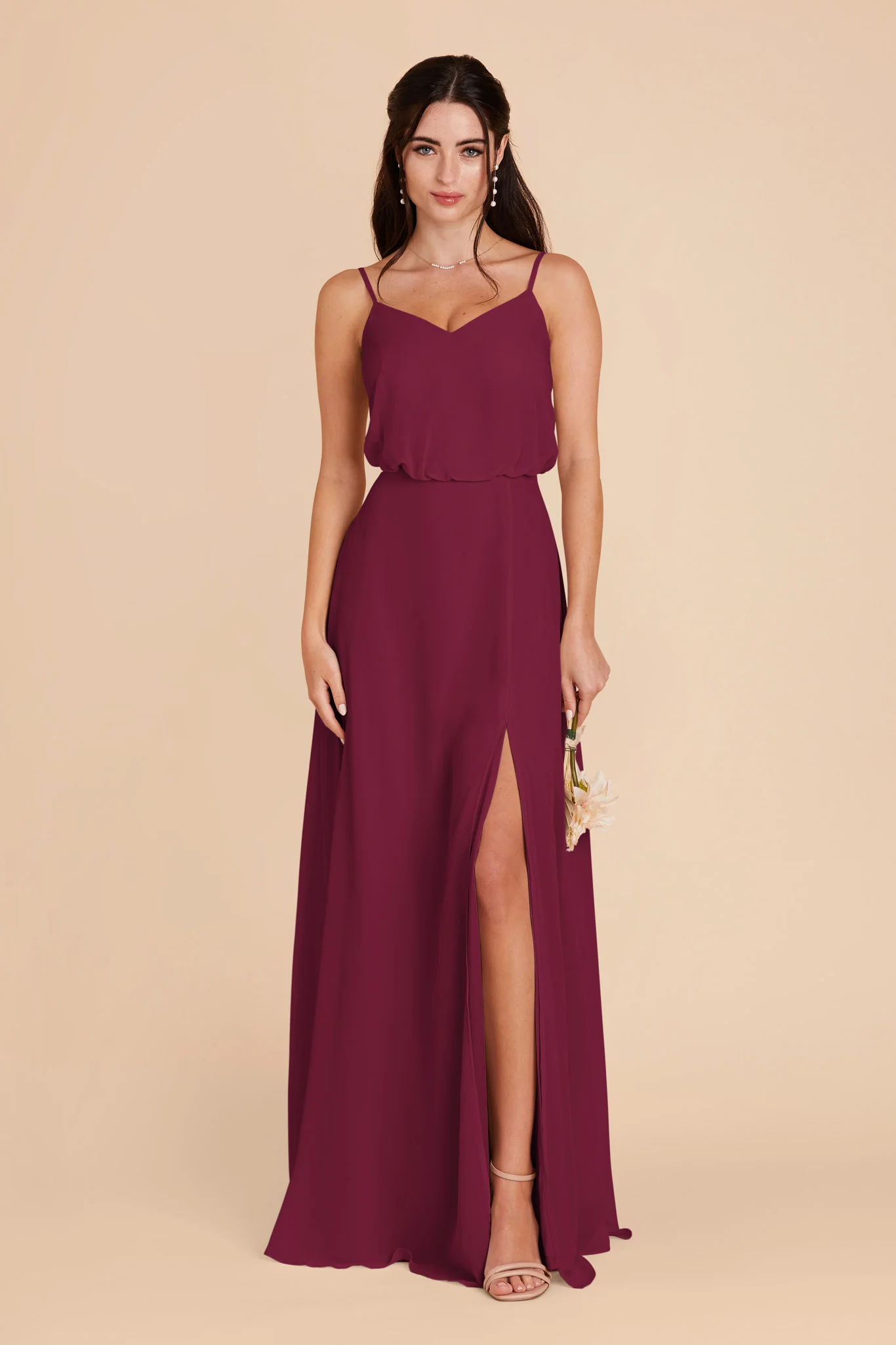 Gwennie Chiffon Dress With Slit - Berry - Image 3