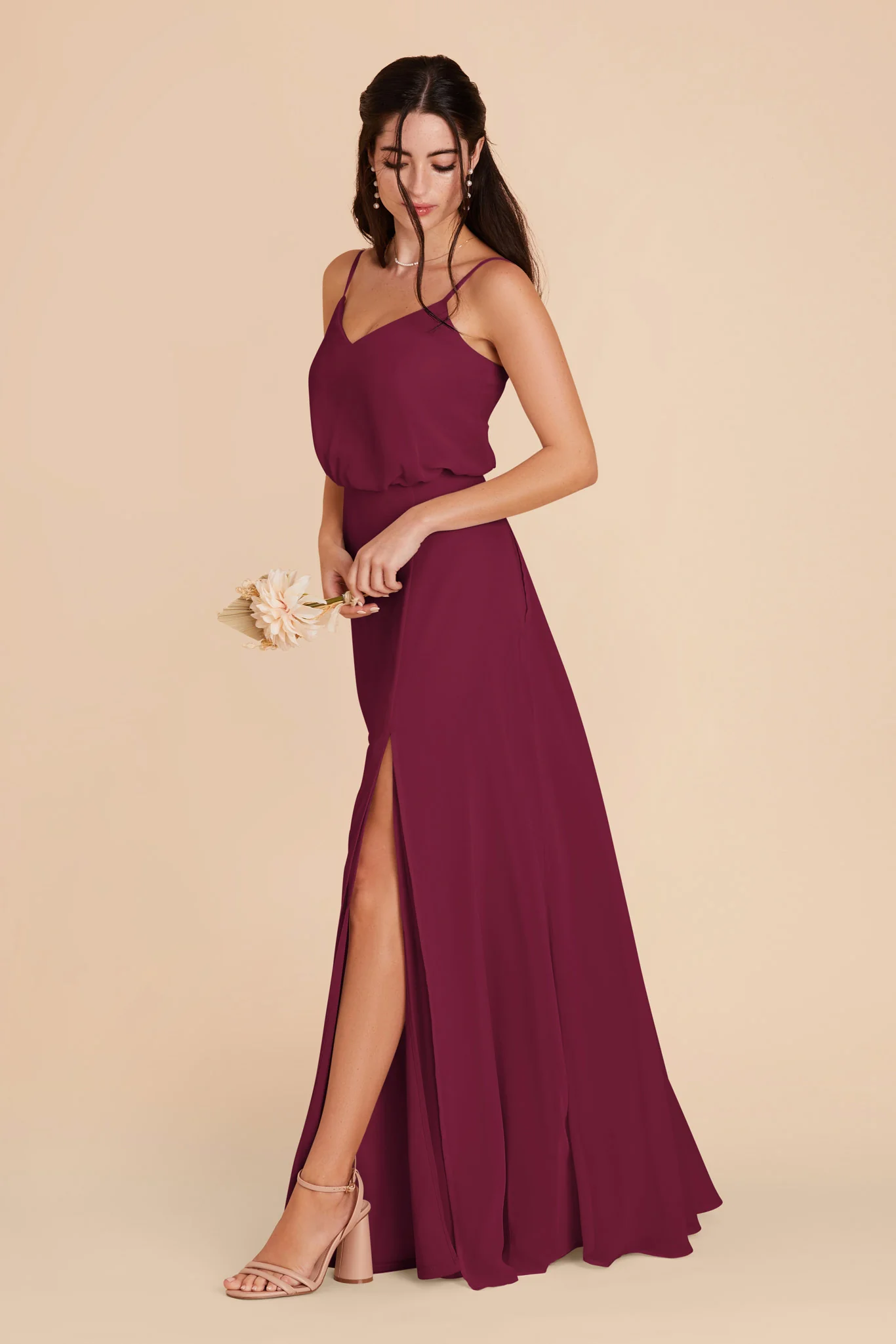 Gwennie Chiffon Dress With Slit - Berry - Image 4