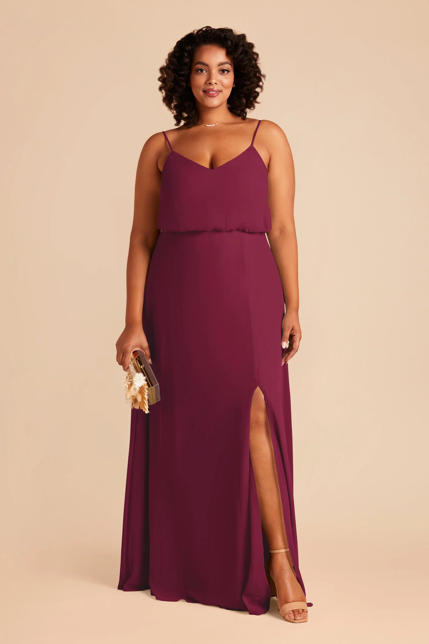 Gwennie Chiffon Dress With Slit - Berry - Image 6