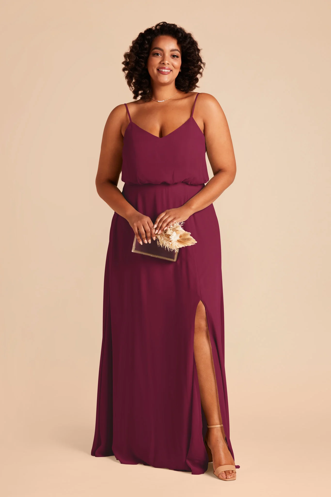 Gwennie Chiffon Dress With Slit - Berry - Image 7