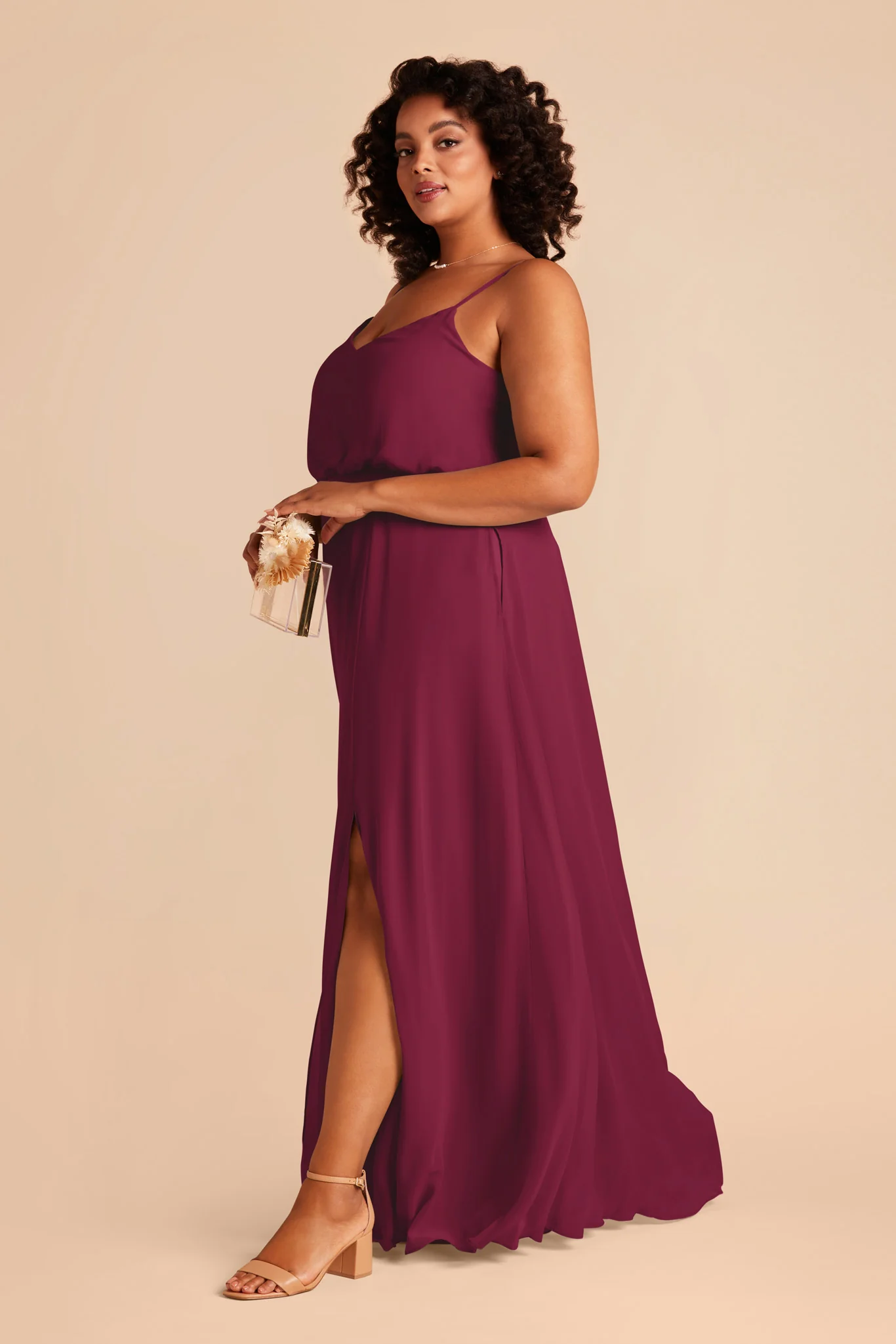 Gwennie Chiffon Dress With Slit - Berry - Image 8