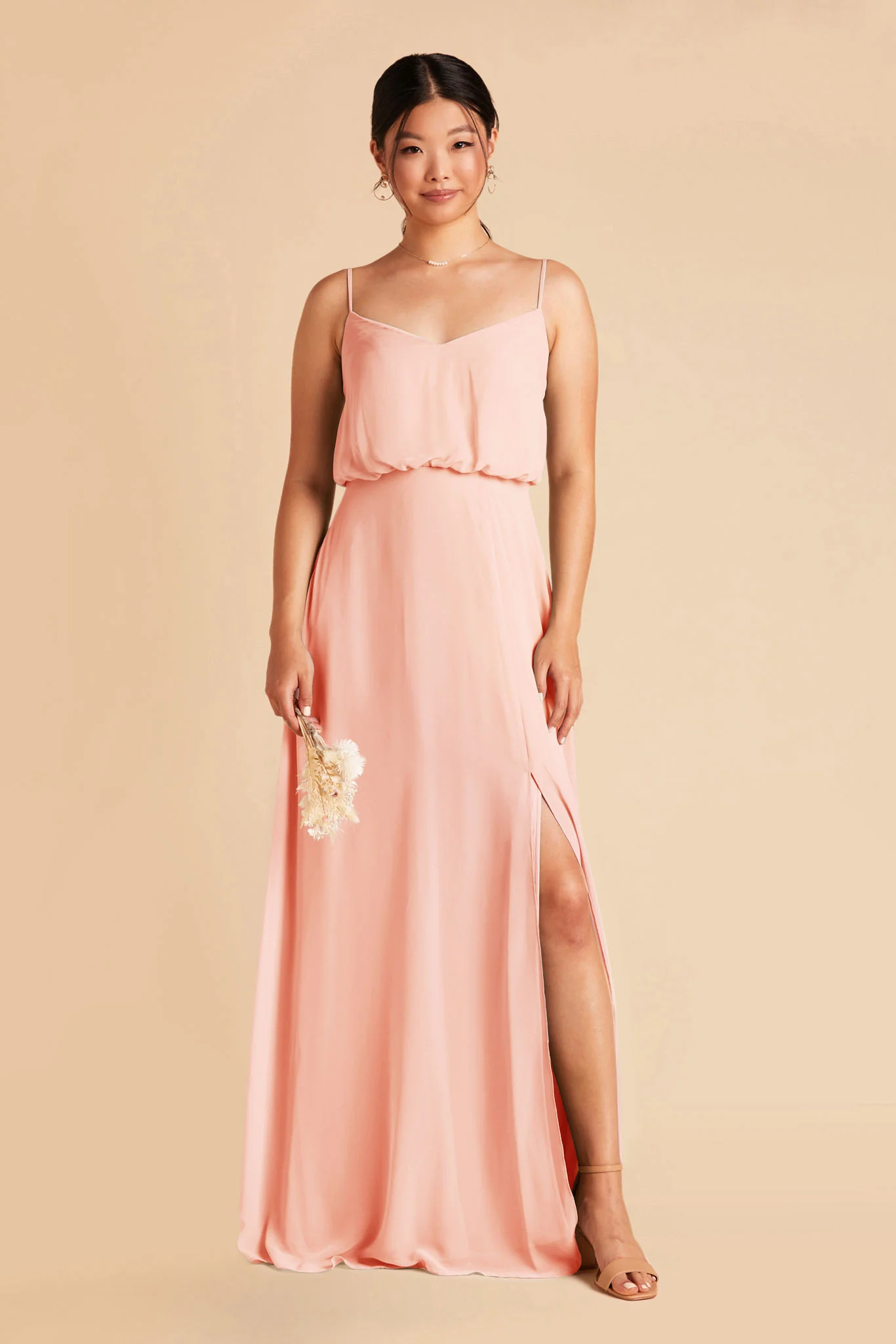 Gwennie Chiffon Dress With Slit - Blush Pink