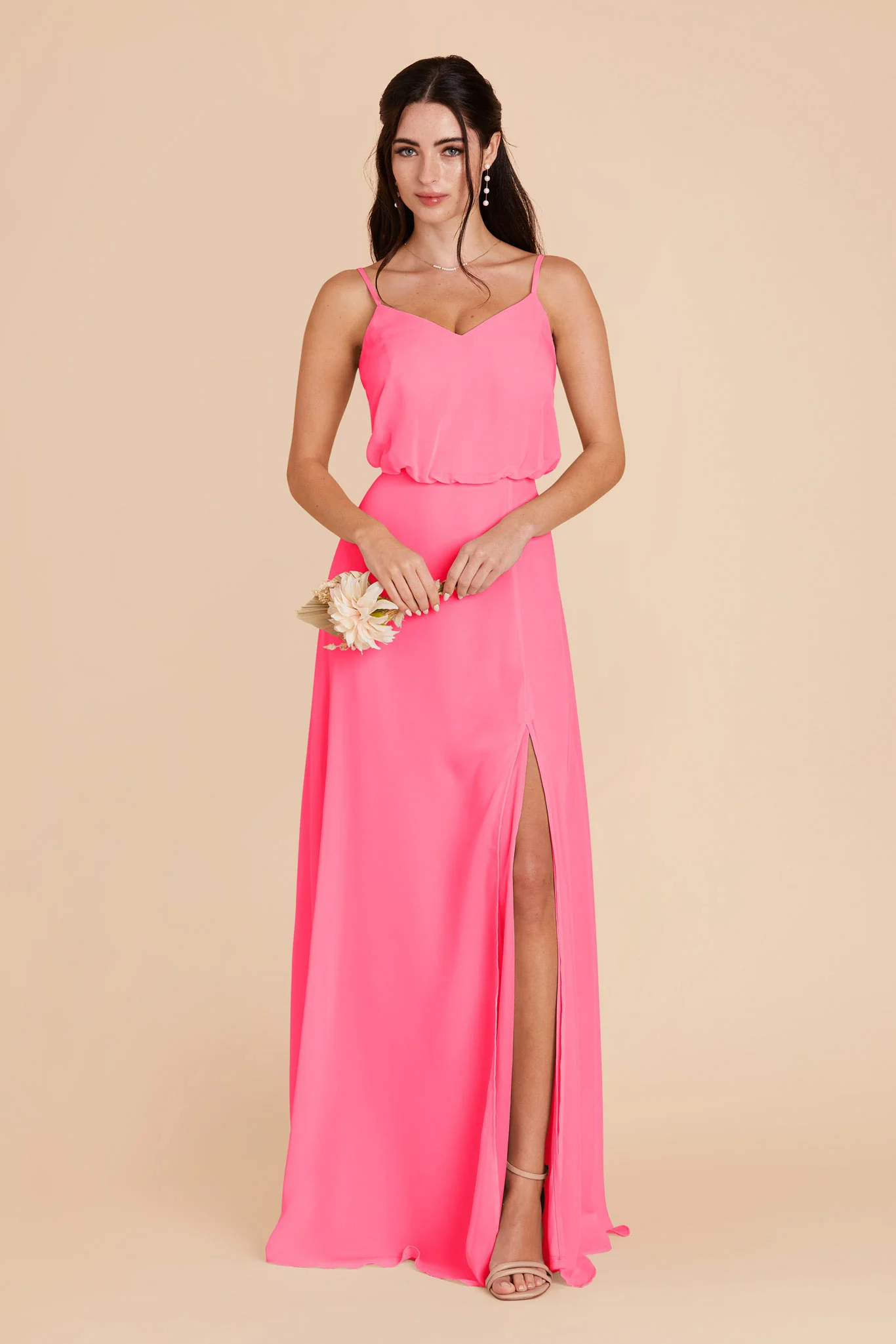 Gwennie Chiffon Dress With Slit - Bon Bon Pink - Image 3