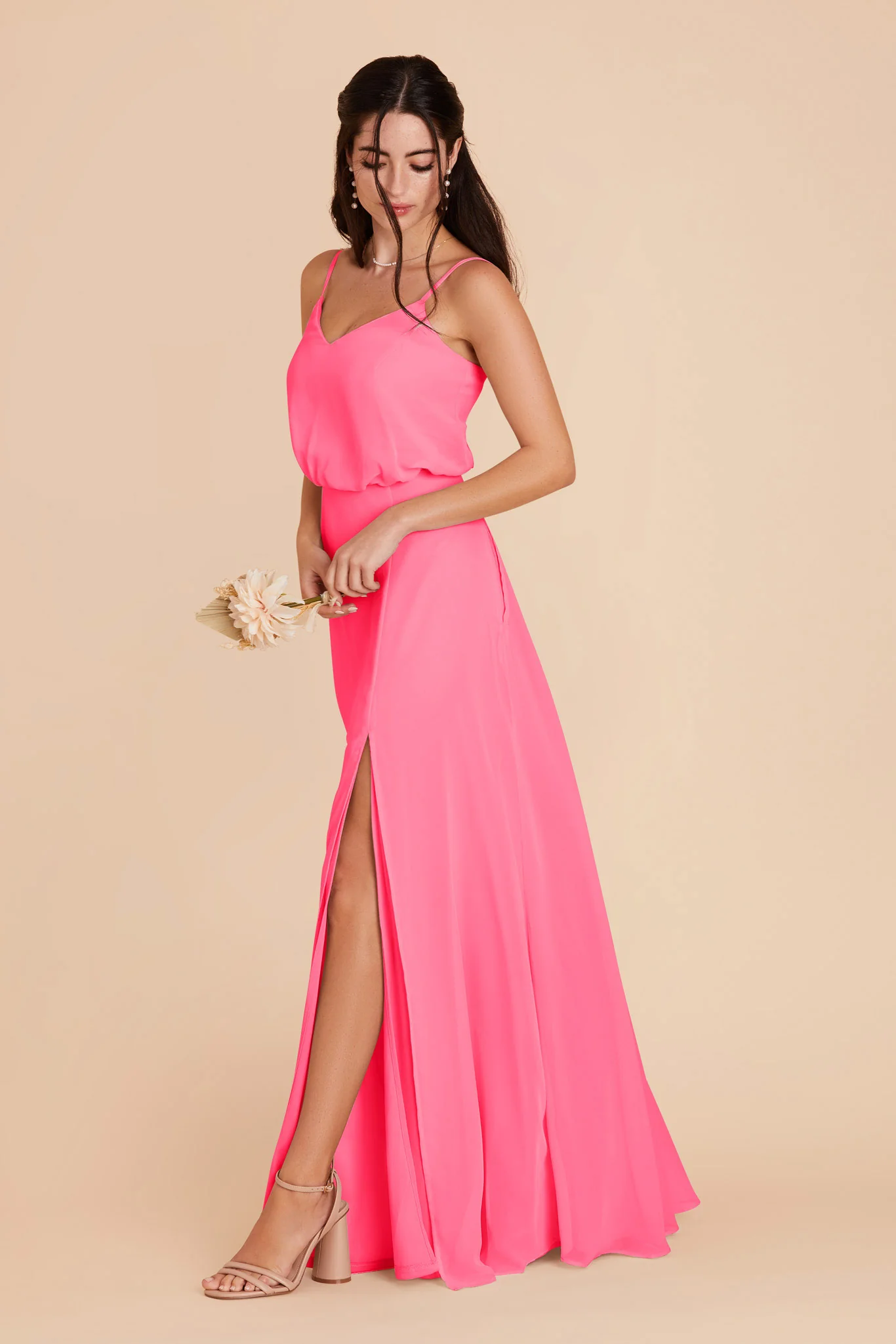 Gwennie Chiffon Dress With Slit - Bon Bon Pink - Image 4