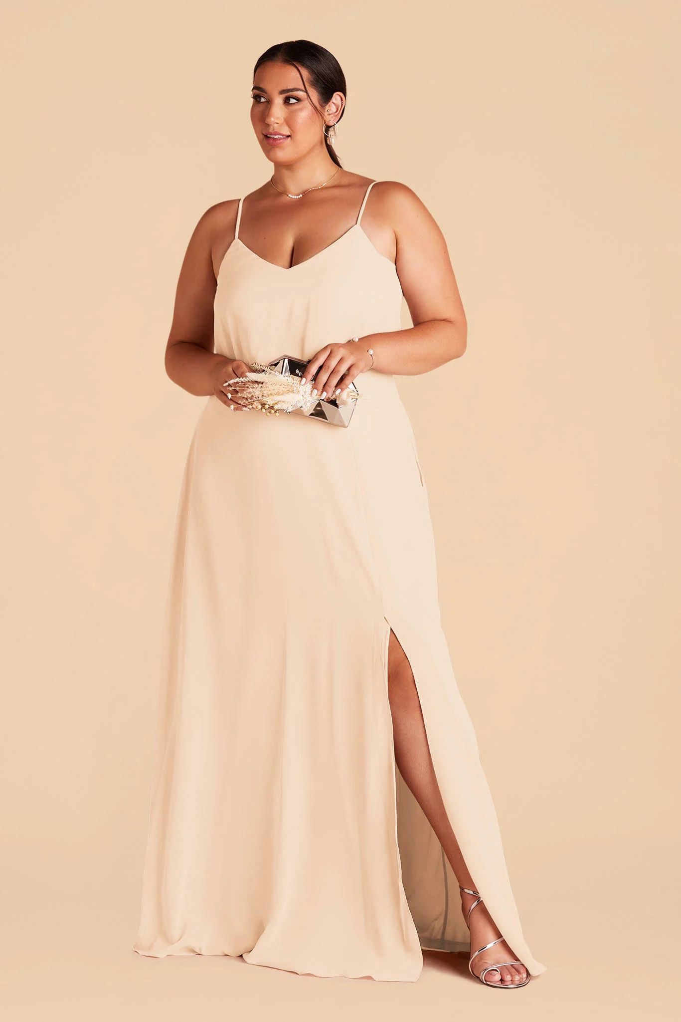 Gwennie Chiffon Dress With Slit - Champagne