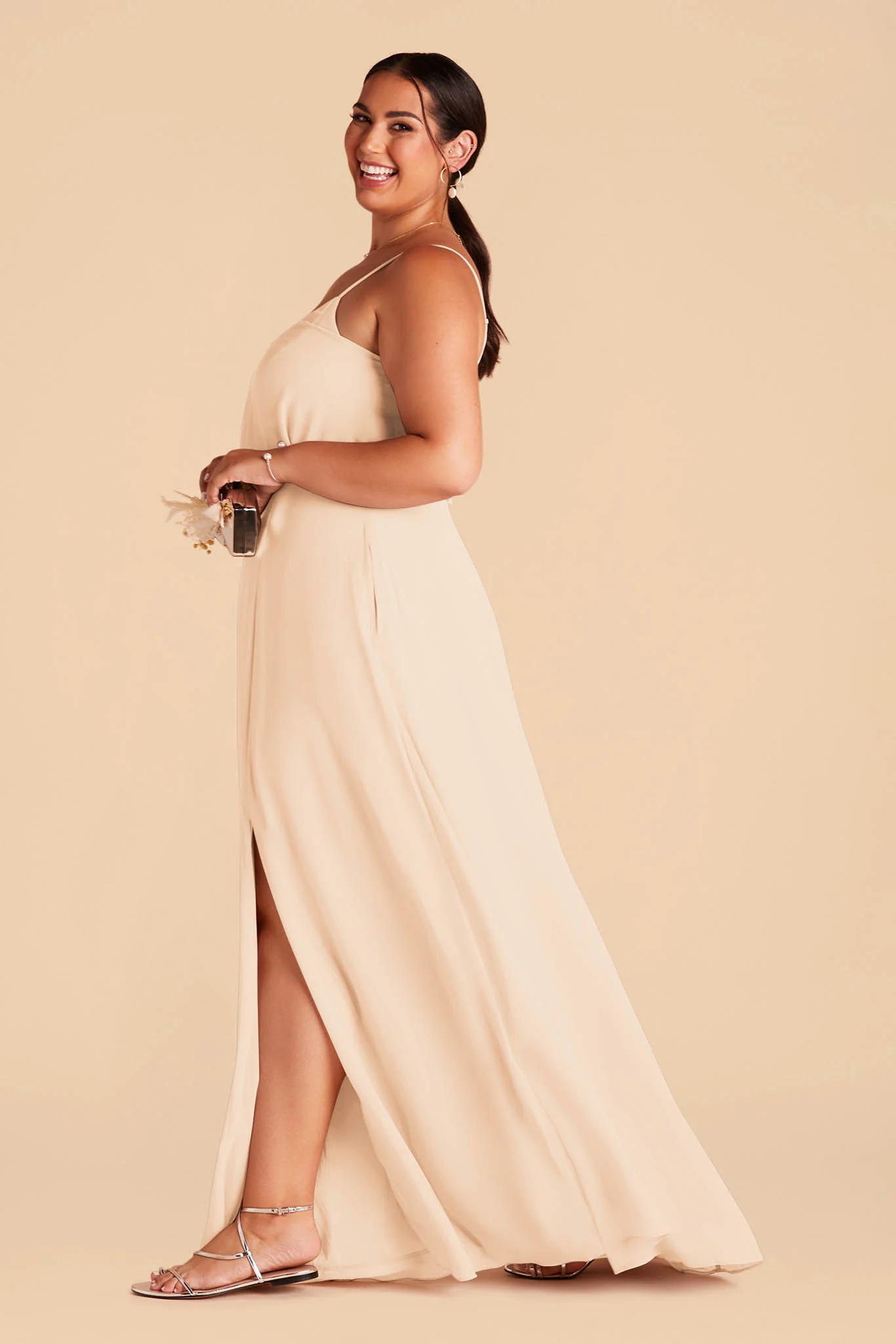 Gwennie Chiffon Dress With Slit - Champagne - Image 8