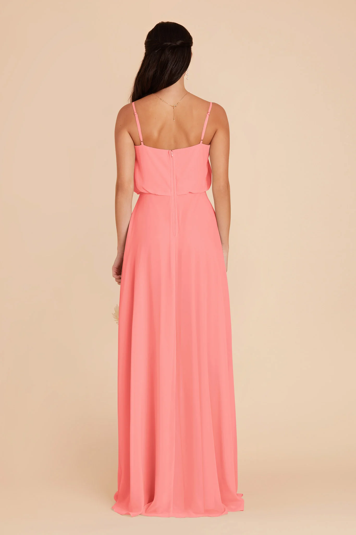 Gwennie Chiffon Dress With Slit - Coral Pink - Image 5