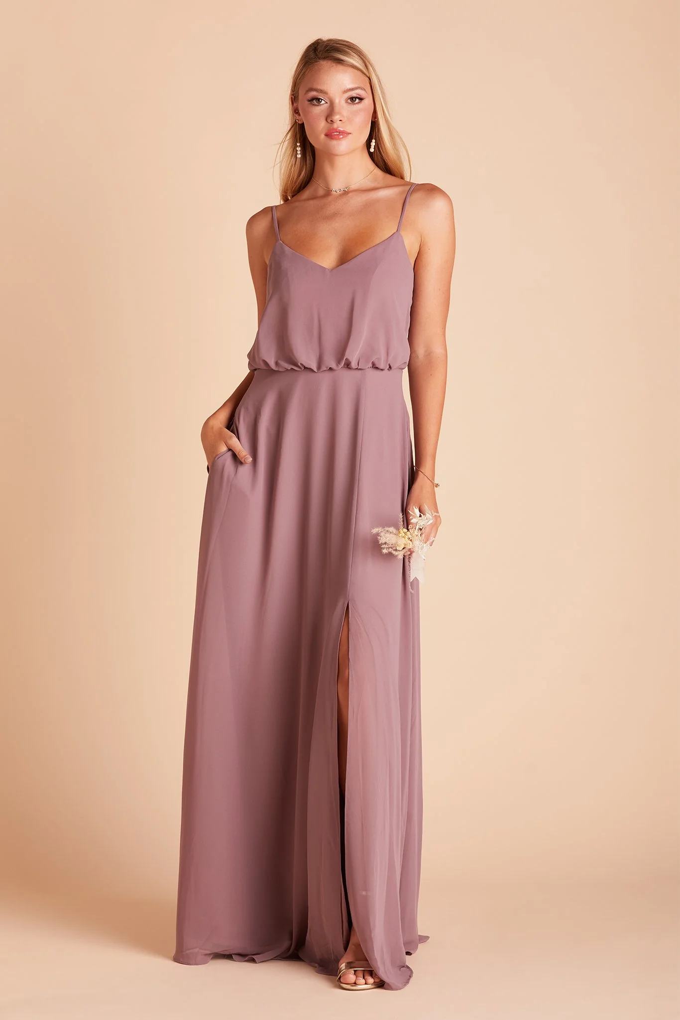 Gwennie Chiffon Dress With Slit - Dark Mauve