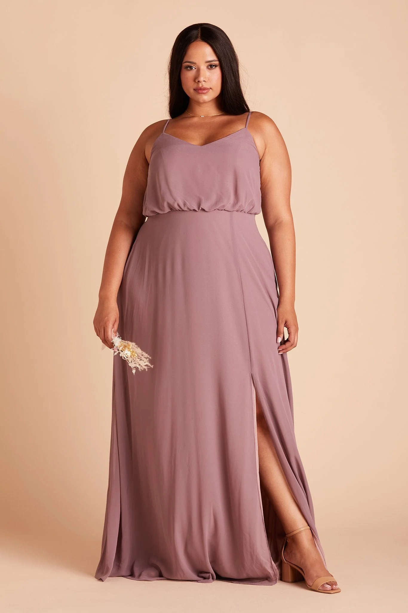 Gwennie Chiffon Dress With Slit - Dark Mauve - Image 2