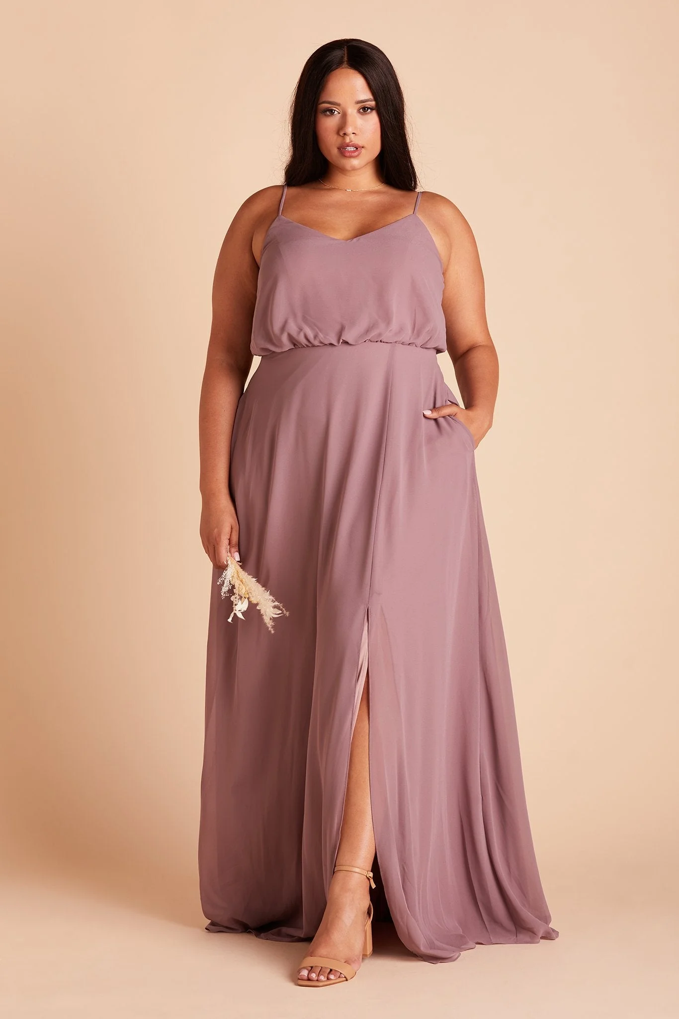 Gwennie Chiffon Dress With Slit - Dark Mauve - Image 8