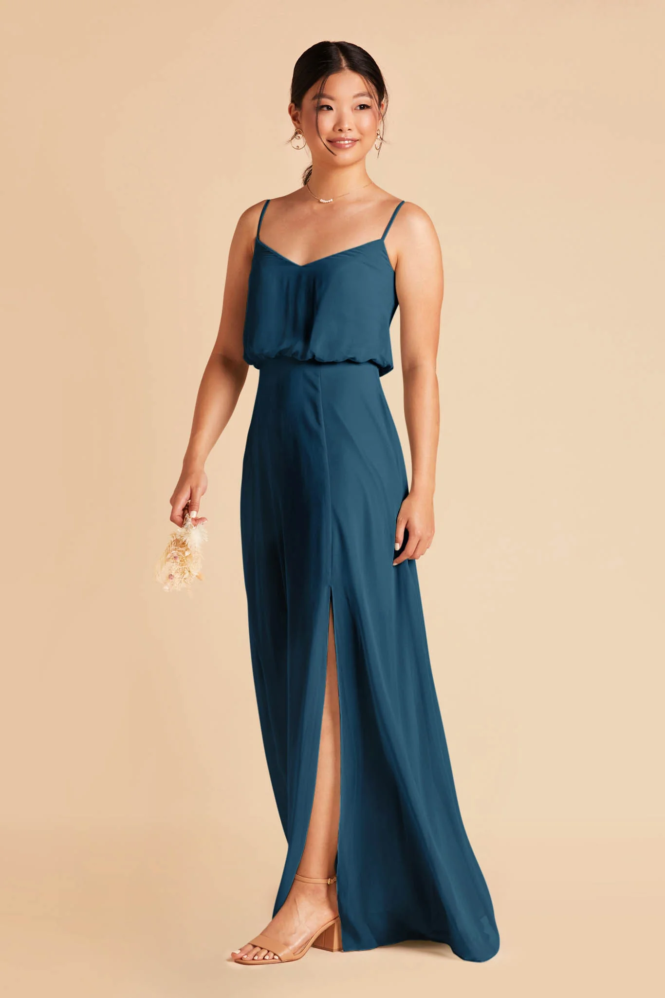 Gwennie Chiffon Dress With Slit - Dark Teal - Image 4