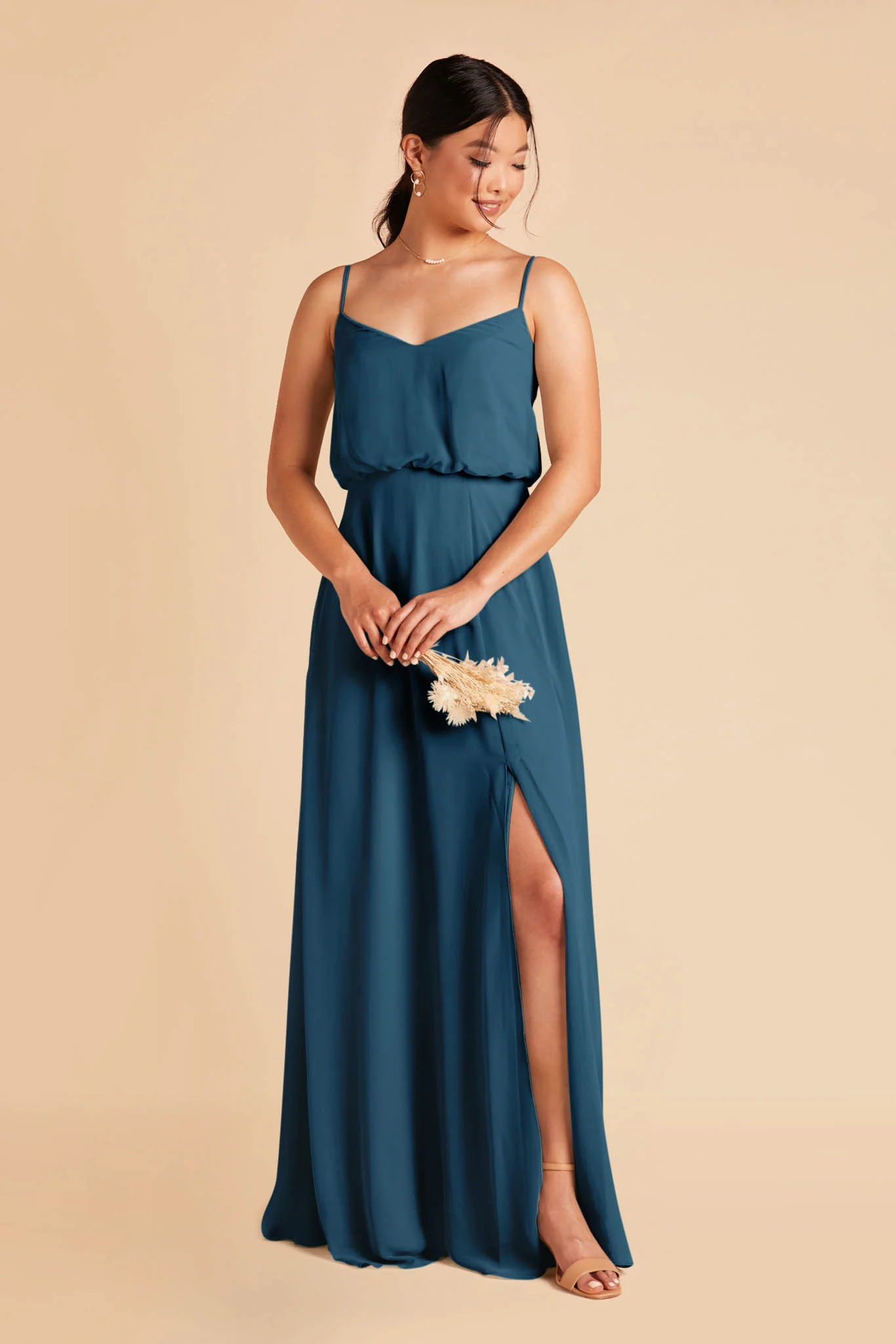 Gwennie Chiffon Dress With Slit - Dark Teal - Image 5