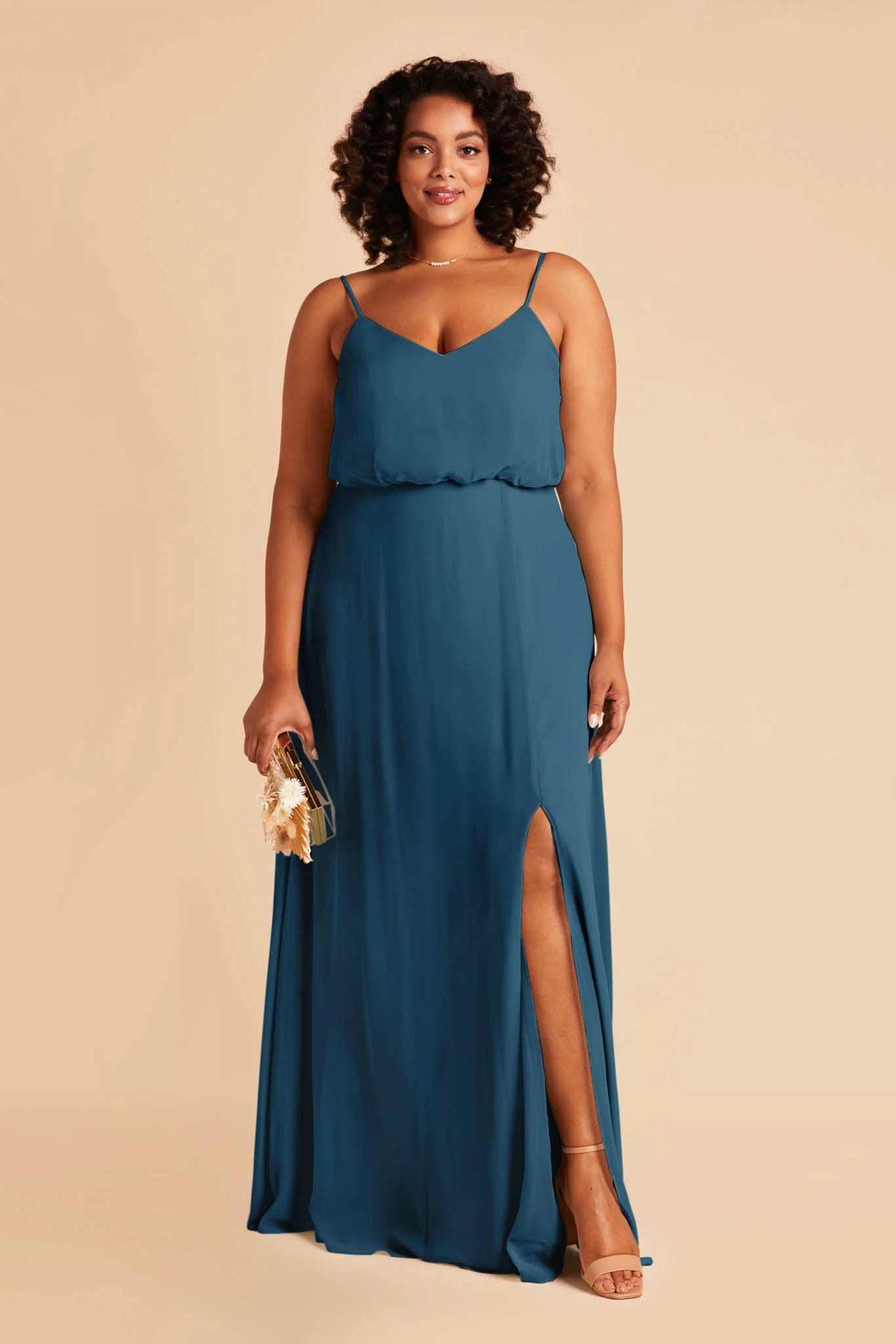 Gwennie Chiffon Dress With Slit - Dark Teal - Image 7