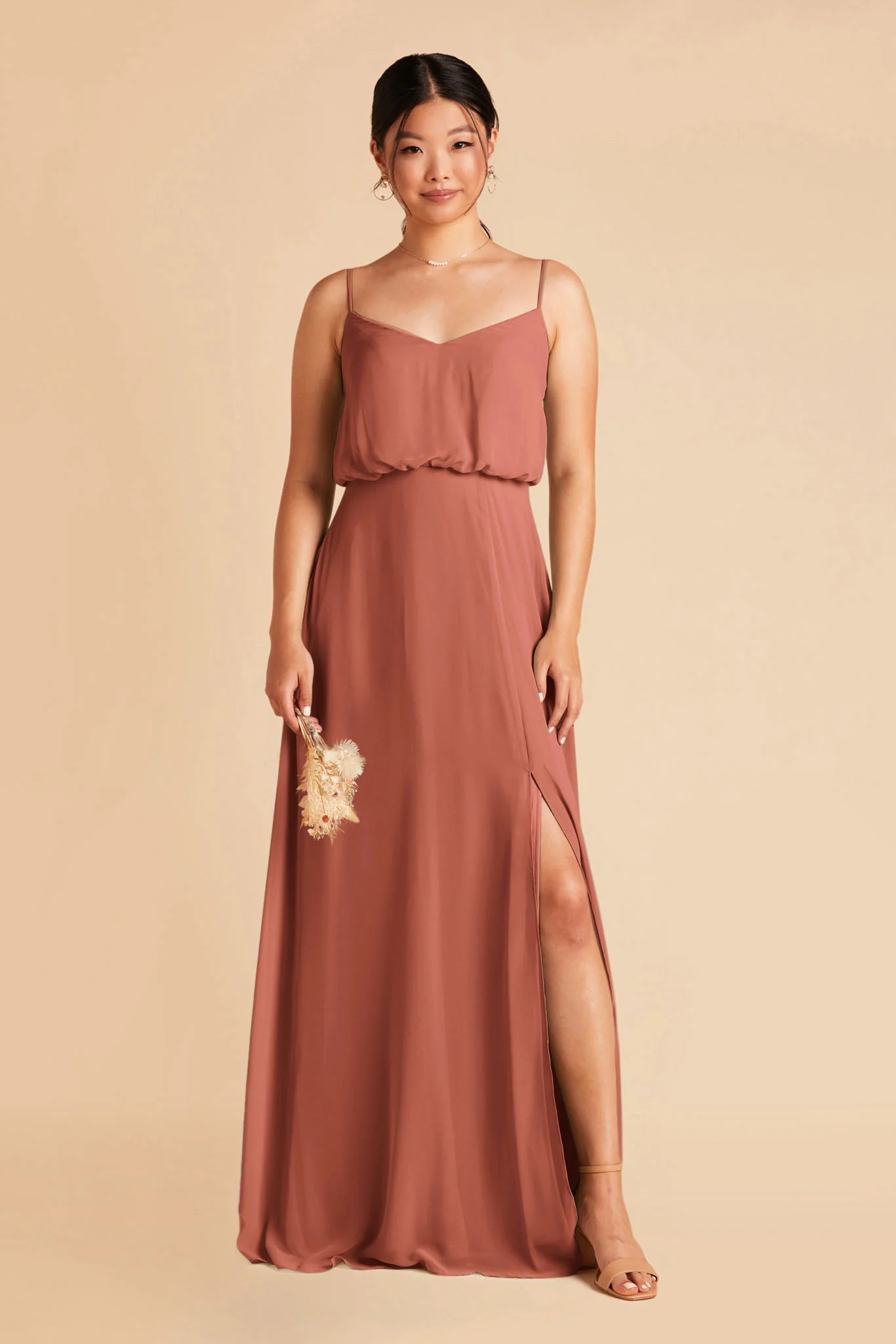 Gwennie Chiffon Dress With Slit - Desert Rose