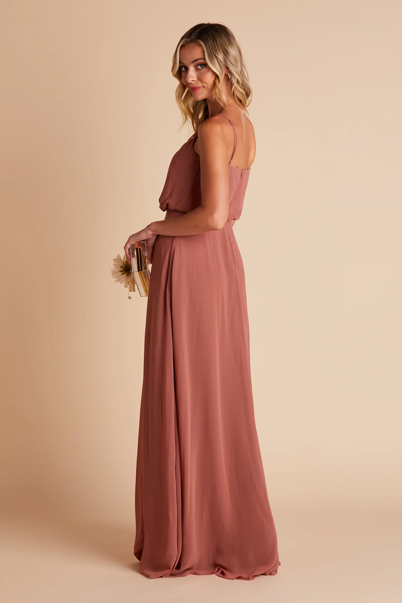 Gwennie Chiffon Dress With Slit - Desert Rose - Image 10