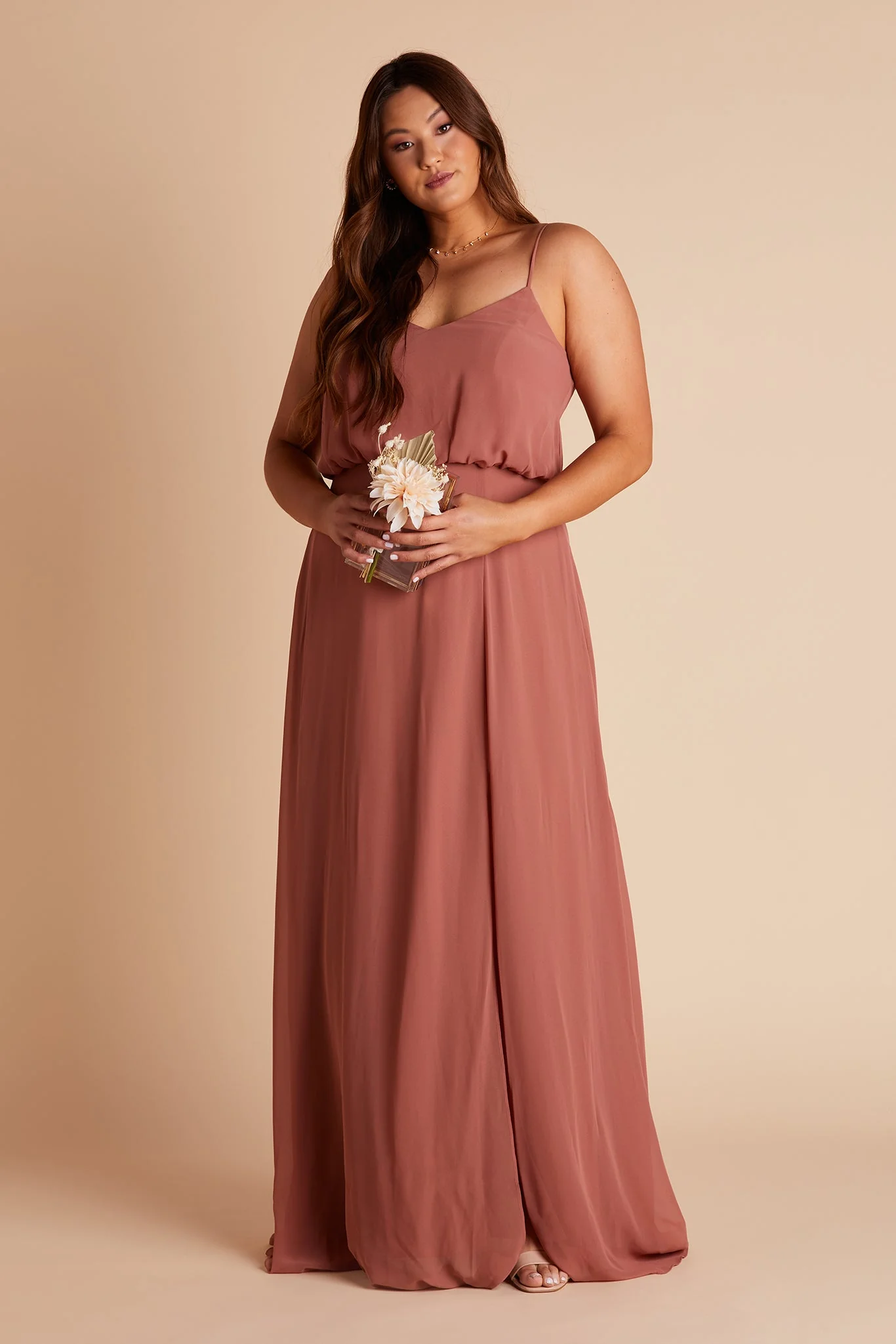Gwennie Chiffon Dress With Slit - Desert Rose - Image 14