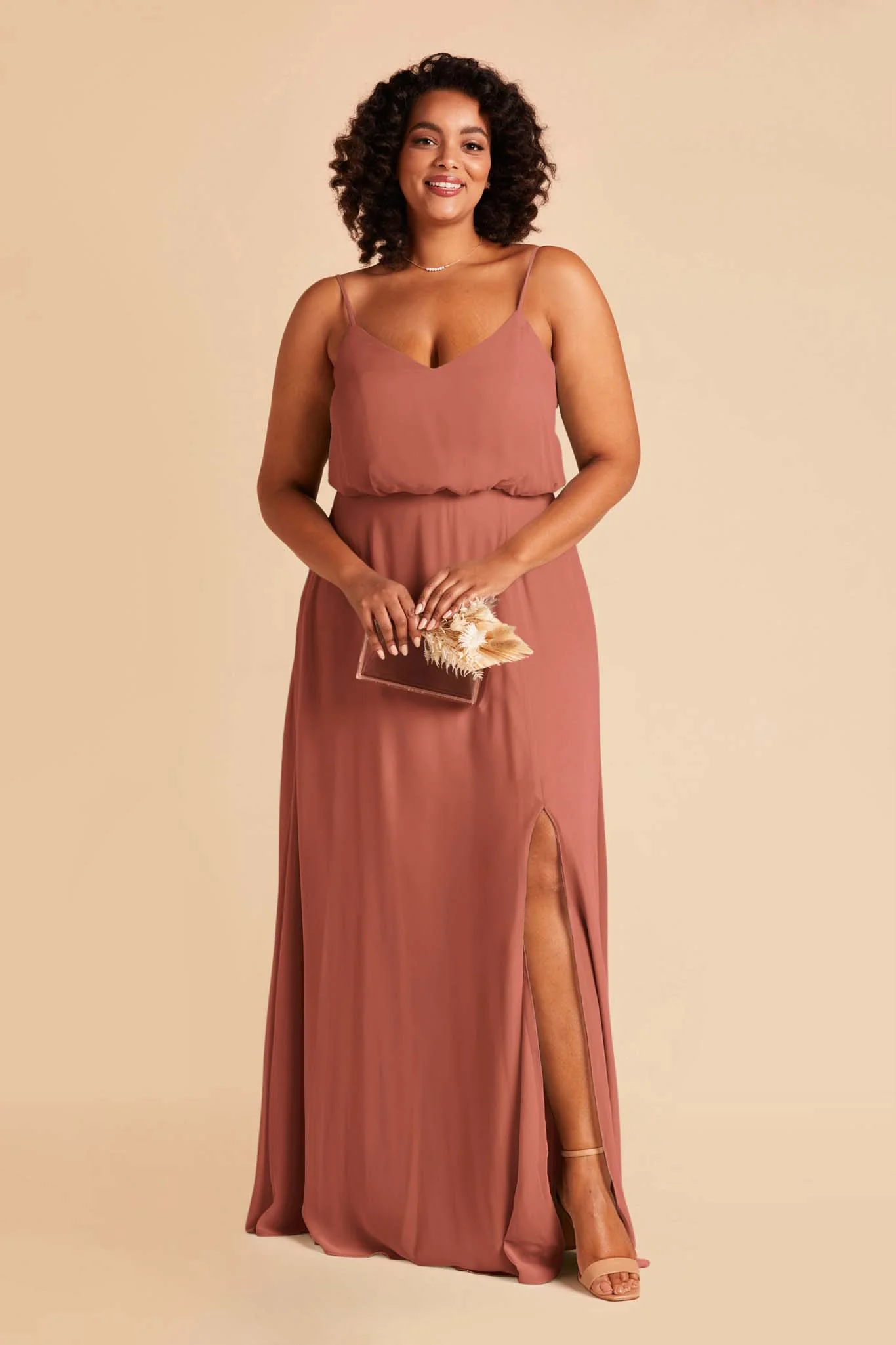 Gwennie Chiffon Dress With Slit - Desert Rose - Image 2