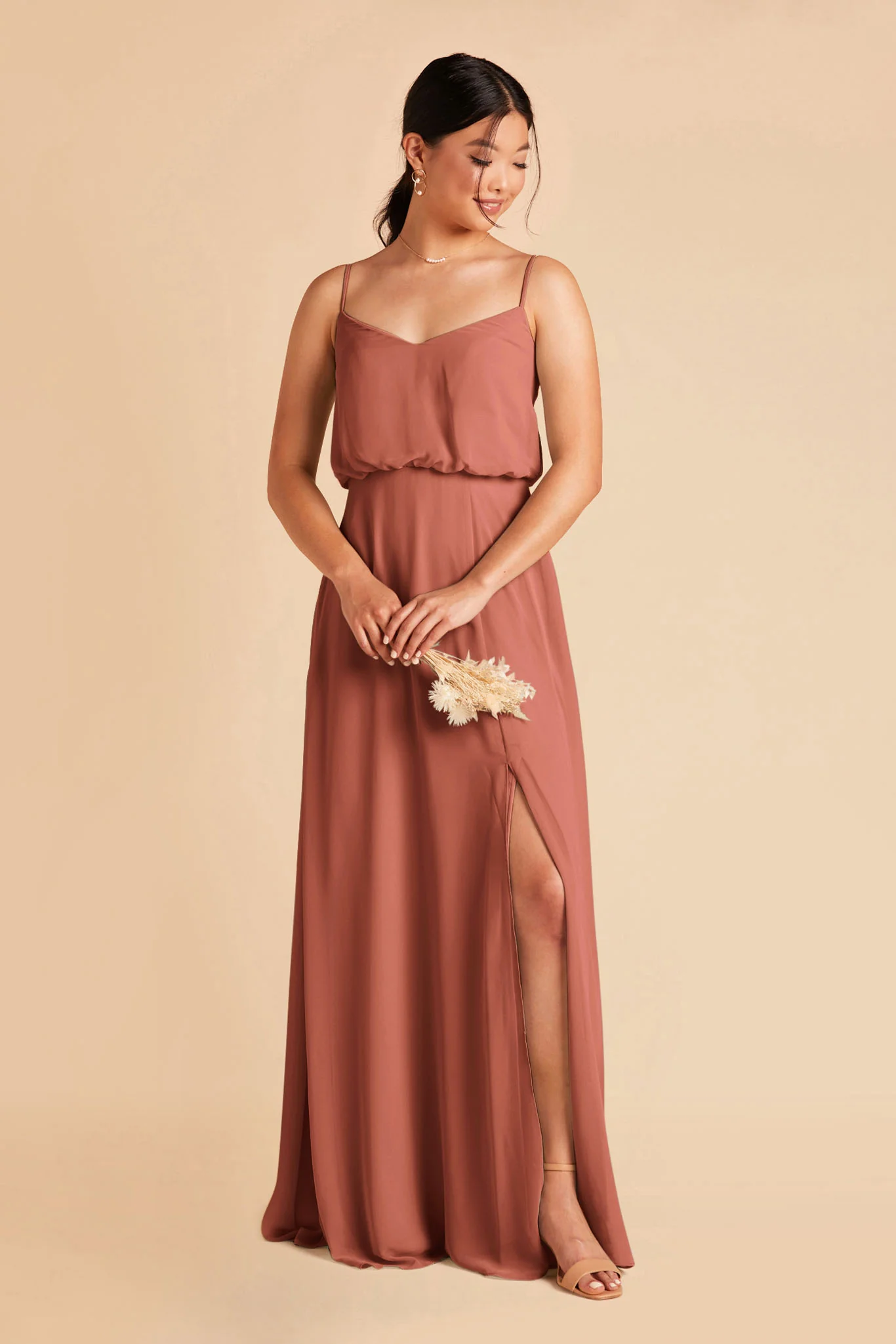 Gwennie Chiffon Dress With Slit - Desert Rose - Image 3