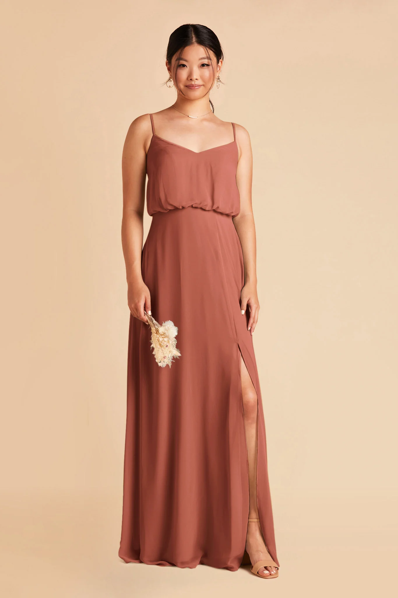 Gwennie Chiffon Dress With Slit - Desert Rose - Image 4