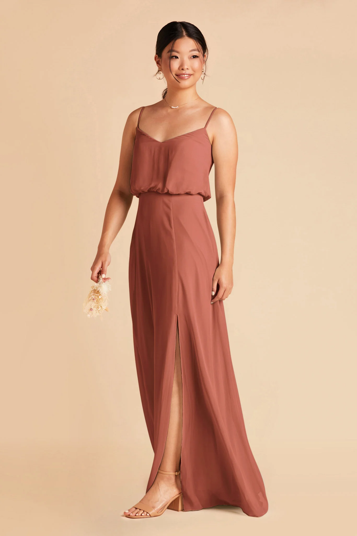Gwennie Chiffon Dress With Slit - Desert Rose - Image 5
