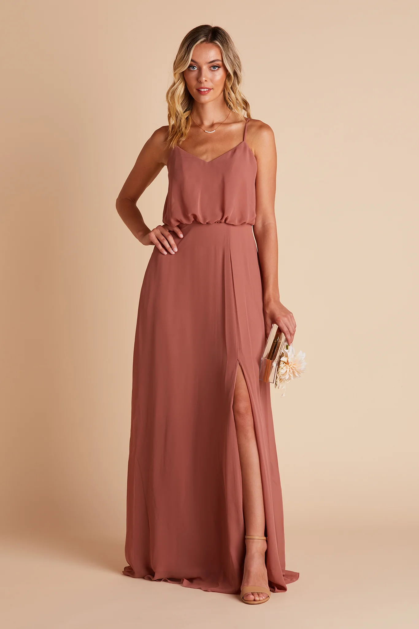 Gwennie Chiffon Dress With Slit - Desert Rose - Image 6
