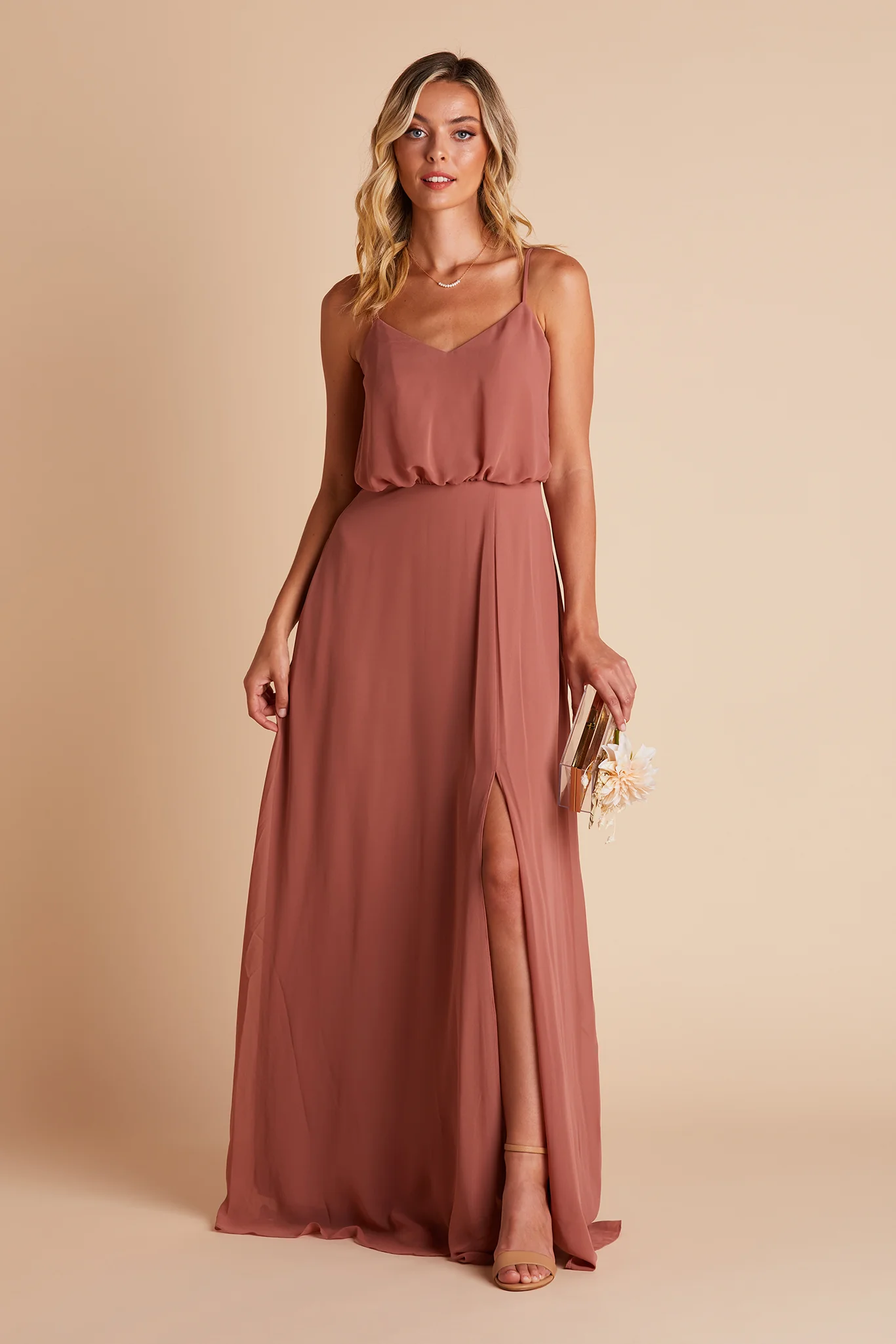 Gwennie Chiffon Dress With Slit - Desert Rose - Image 7