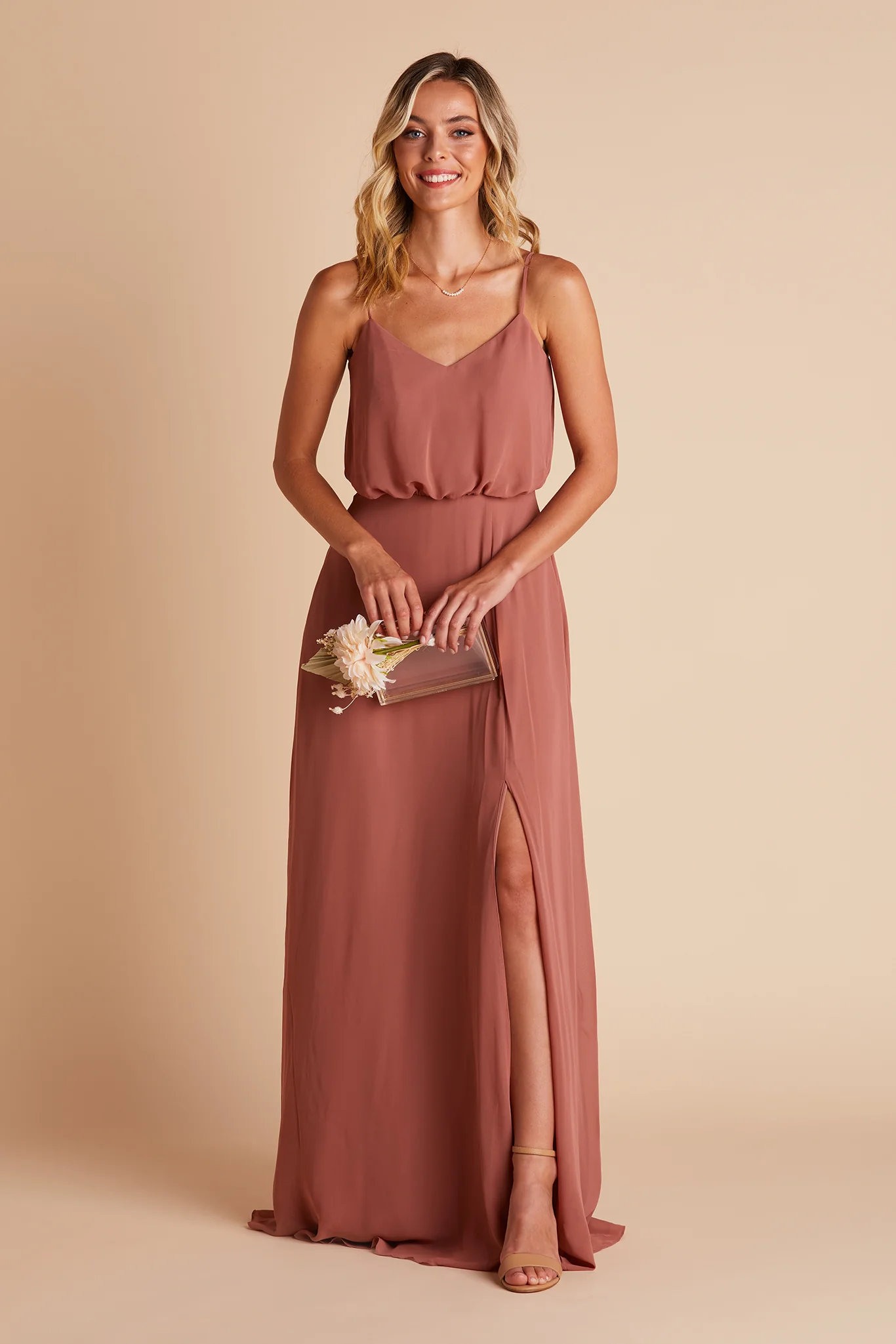Gwennie Chiffon Dress With Slit - Desert Rose - Image 8