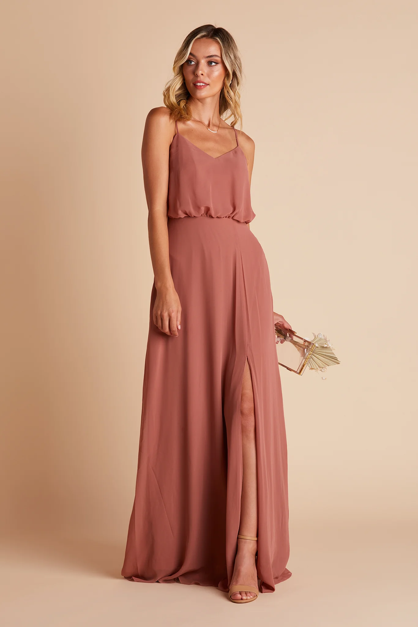 Gwennie Chiffon Dress With Slit - Desert Rose - Image 9