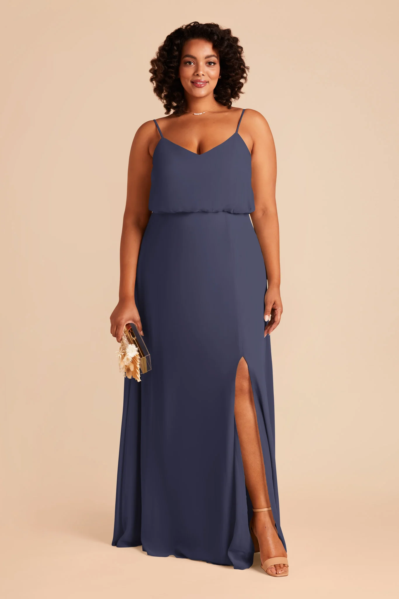 Gwennie Chiffon Dress With Slit - Dusk Blue - Image 2