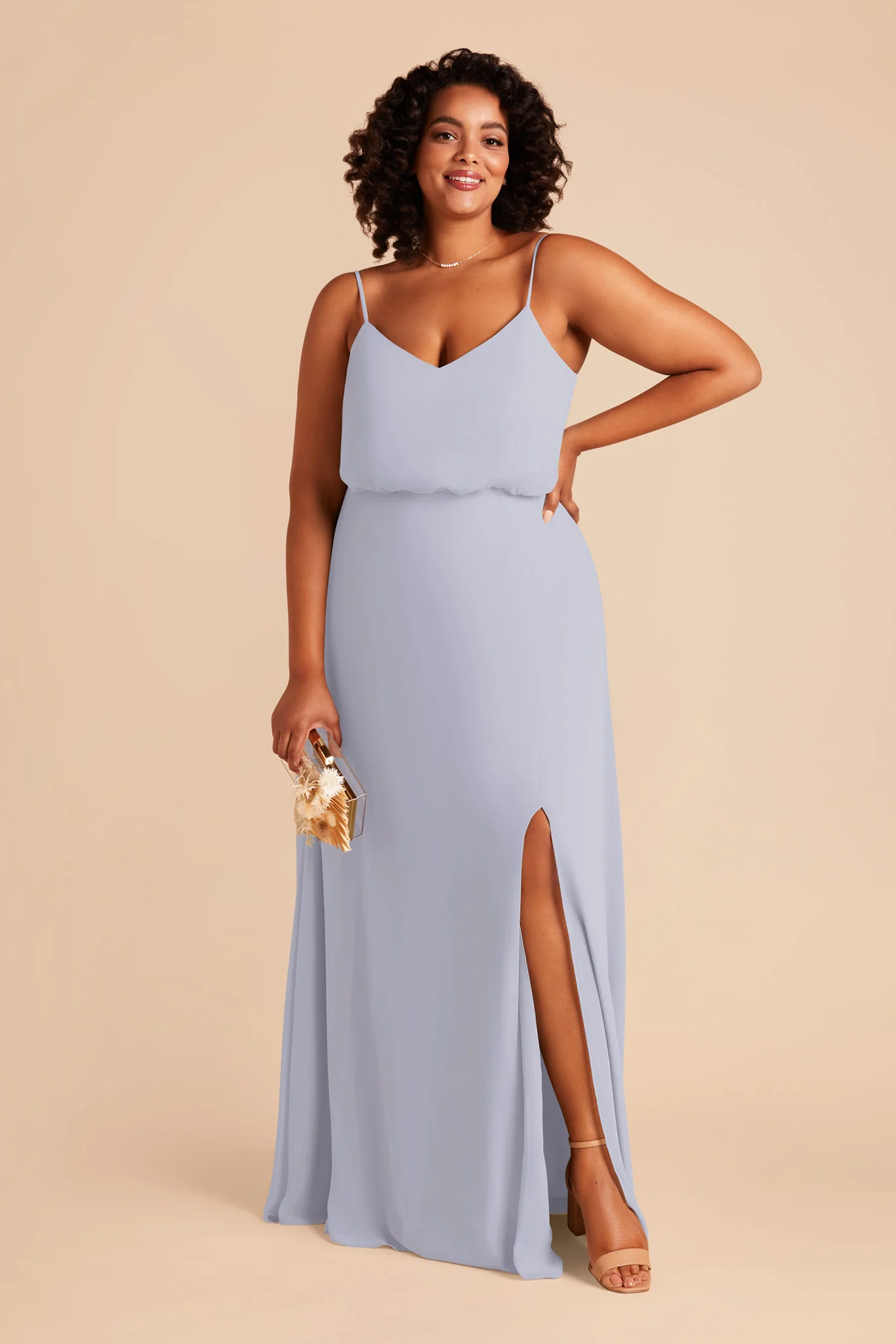 Gwennie Chiffon Dress With Slit - Dusty Blue - Image 2