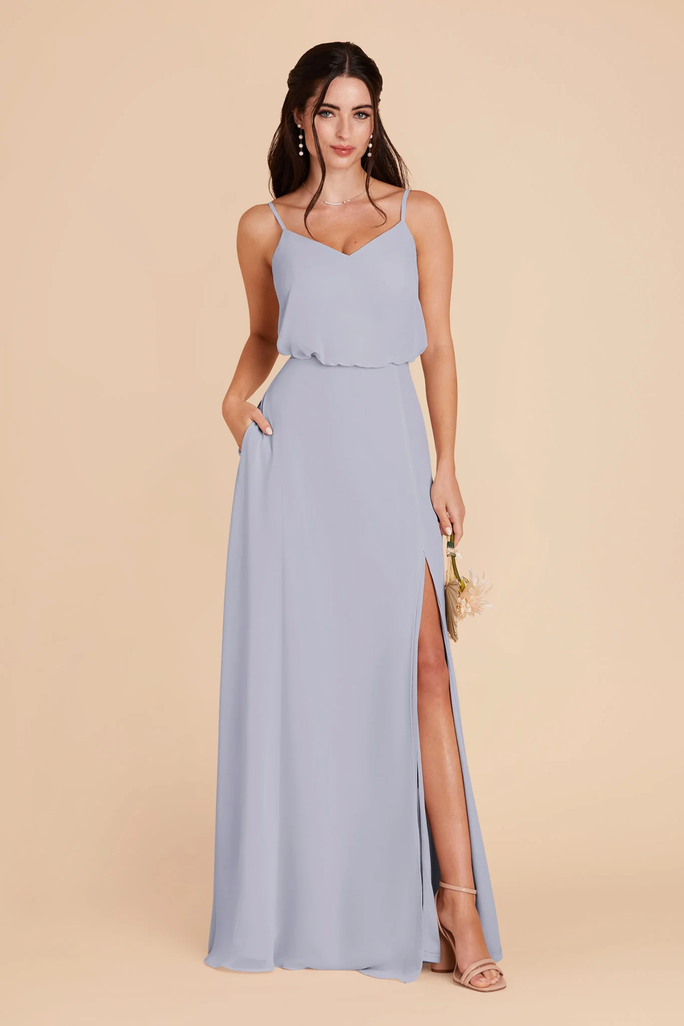 Gwennie Chiffon Dress With Slit - Dusty Blue - Image 3