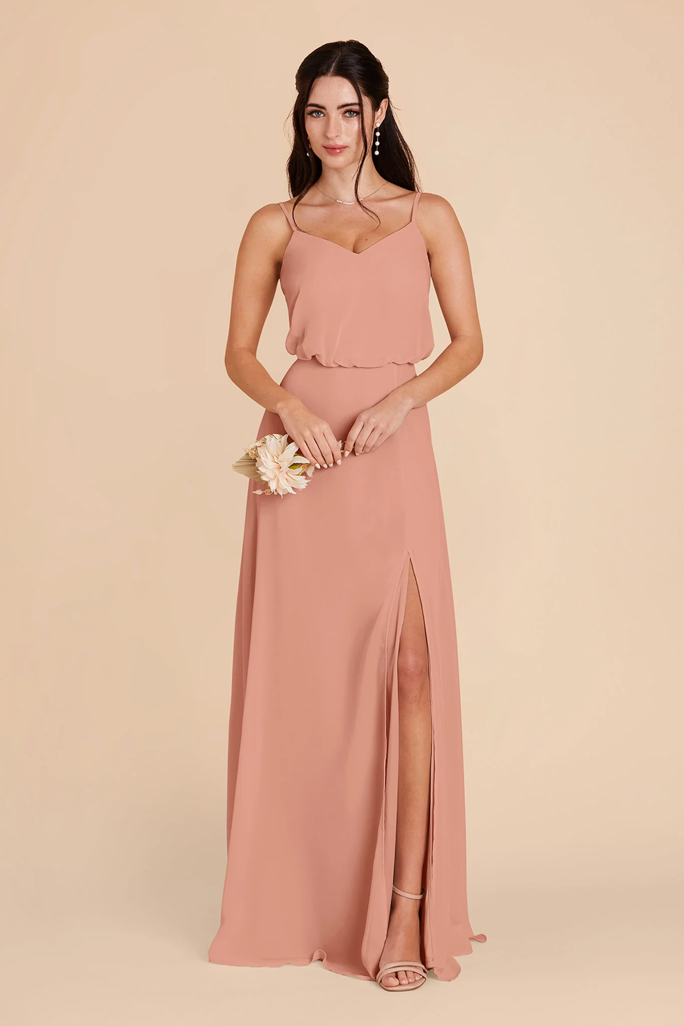 Gwennie Chiffon Dress With Slit - Dusty Rose