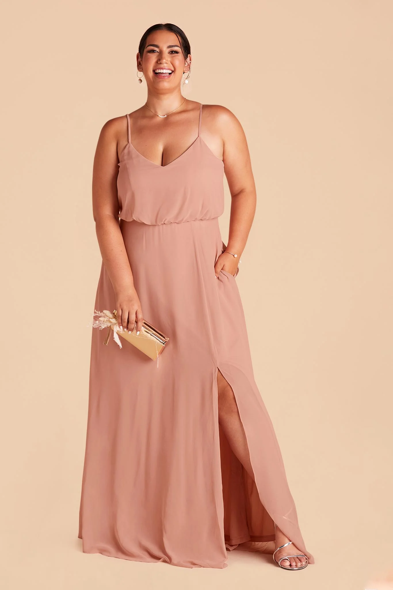 Gwennie Chiffon Dress With Slit - Dusty Rose - Image 2